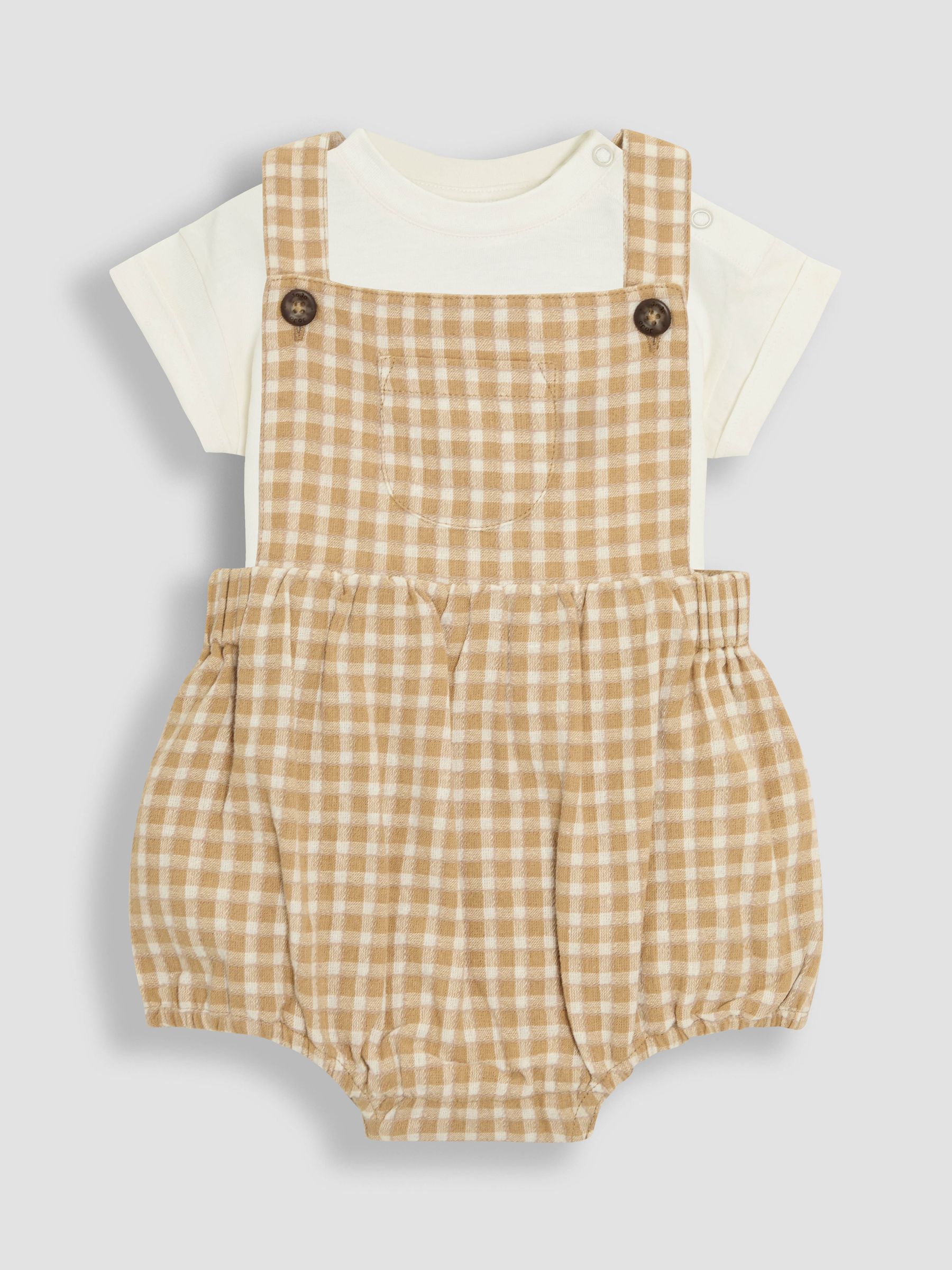 Brown Textured Gingham 100% Cotton Romper Set - Image 2 of 9