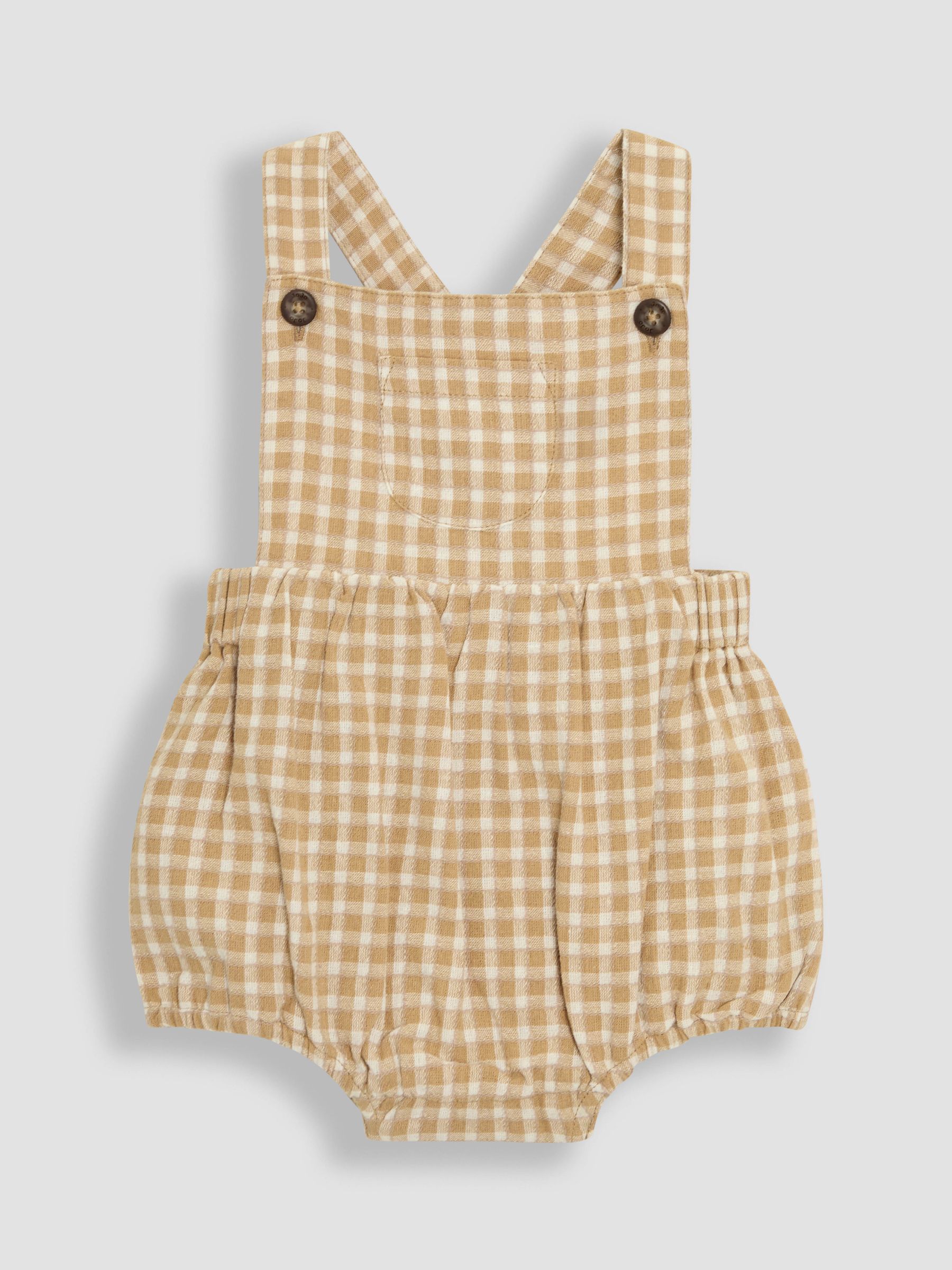 Brown Textured Gingham 100% Cotton Romper Set - Image 3 of 9