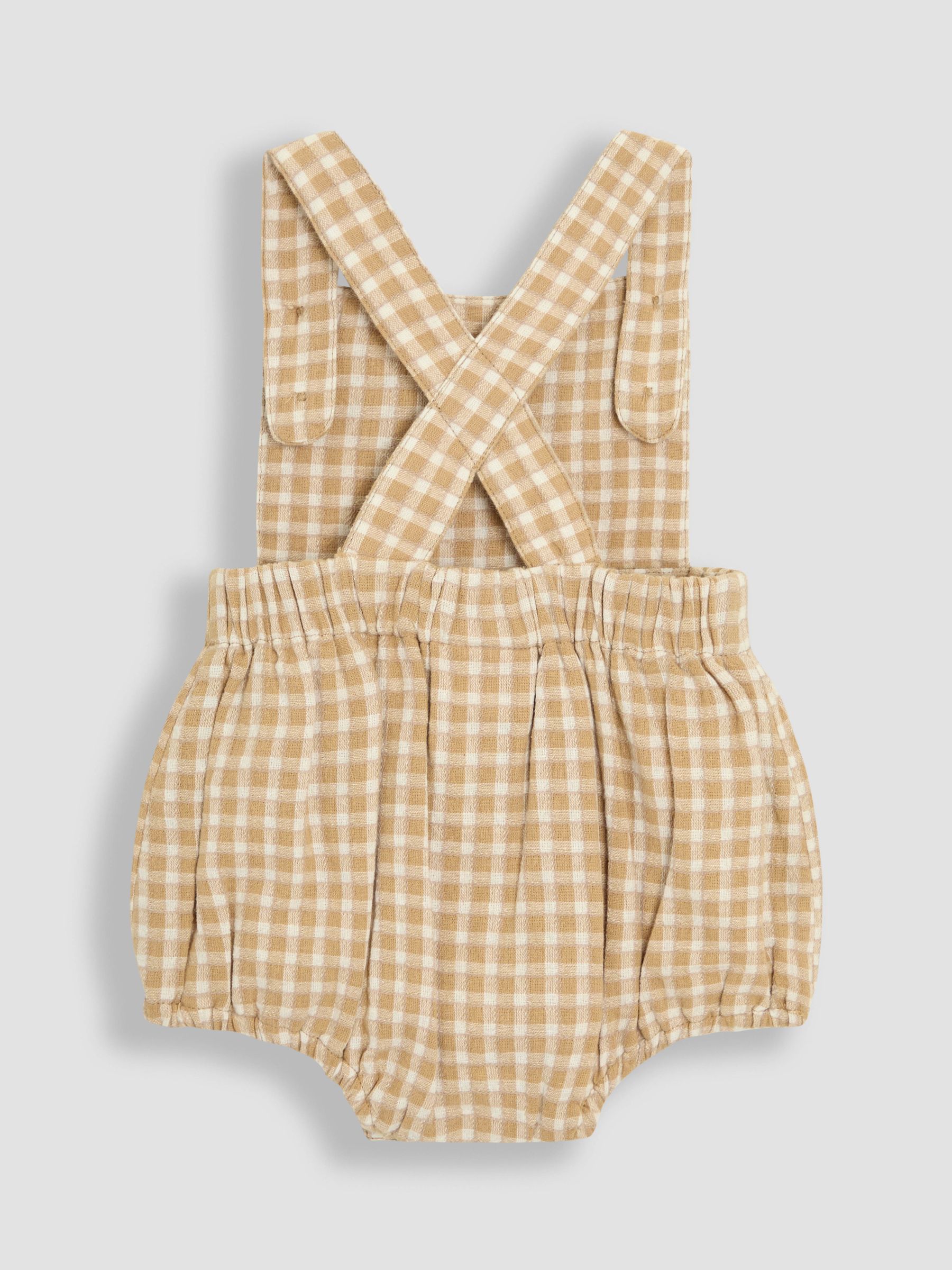 Brown Textured Gingham 100% Cotton Romper Set - Image 4 of 9