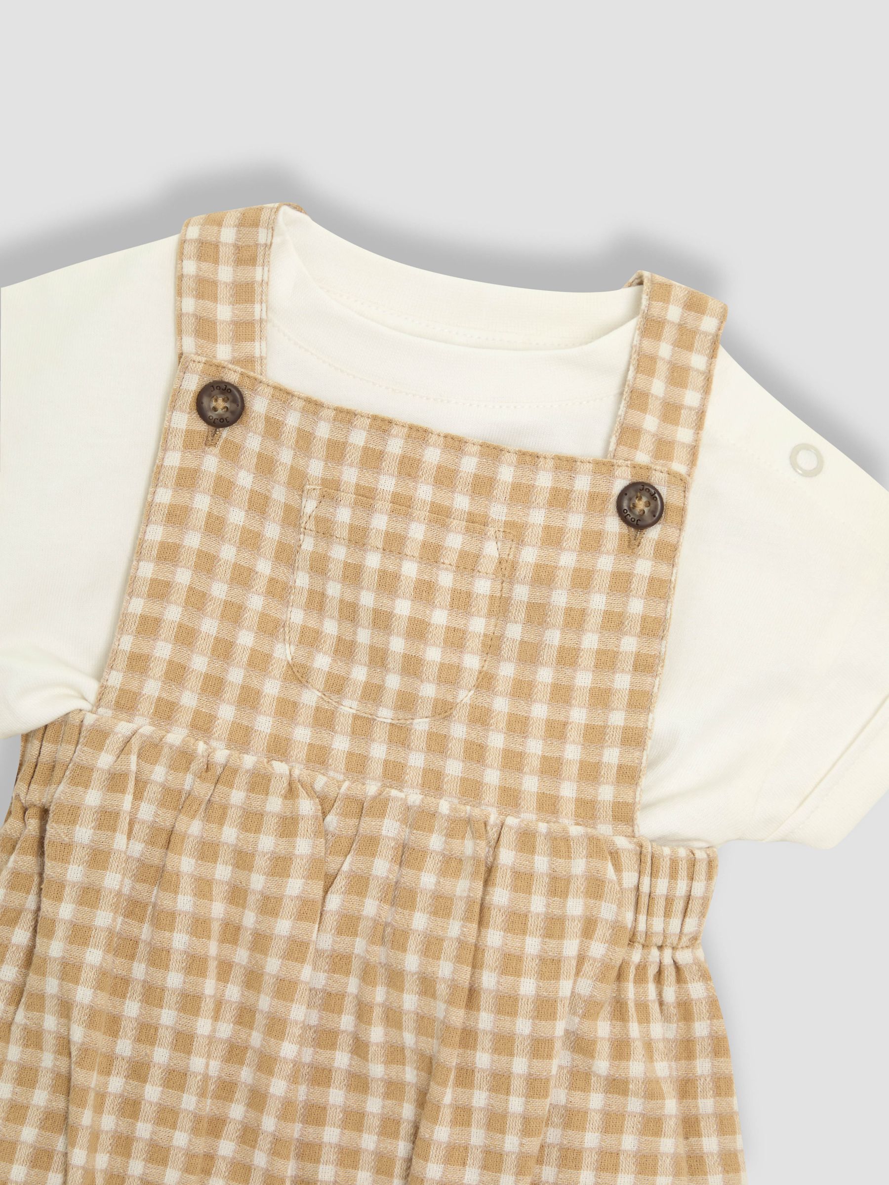 Brown Textured Gingham 100% Cotton Romper Set - Image 8 of 9