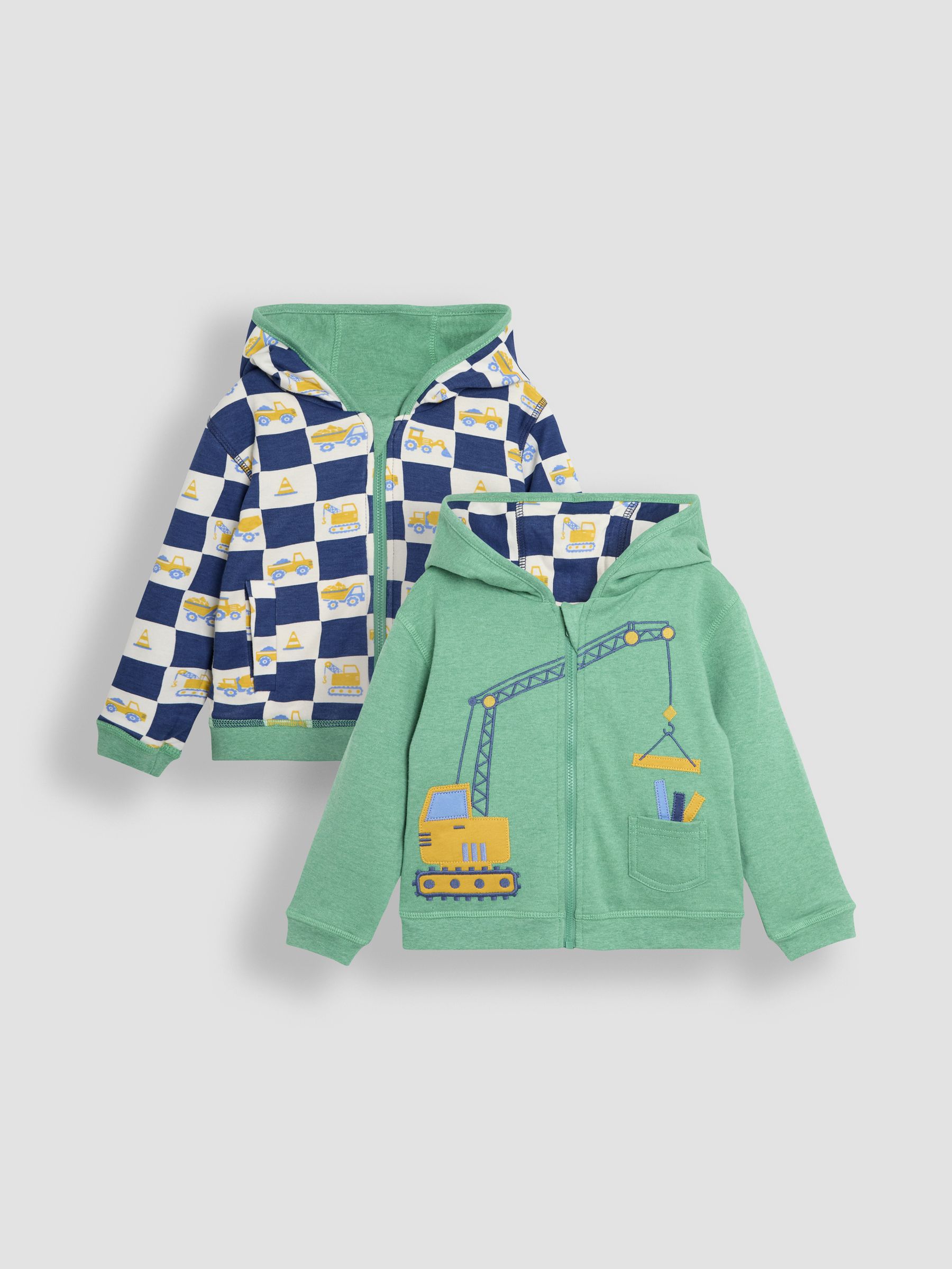Green Construction Vehicle Appliqué Reversible Hoodie - Image 1 of 8