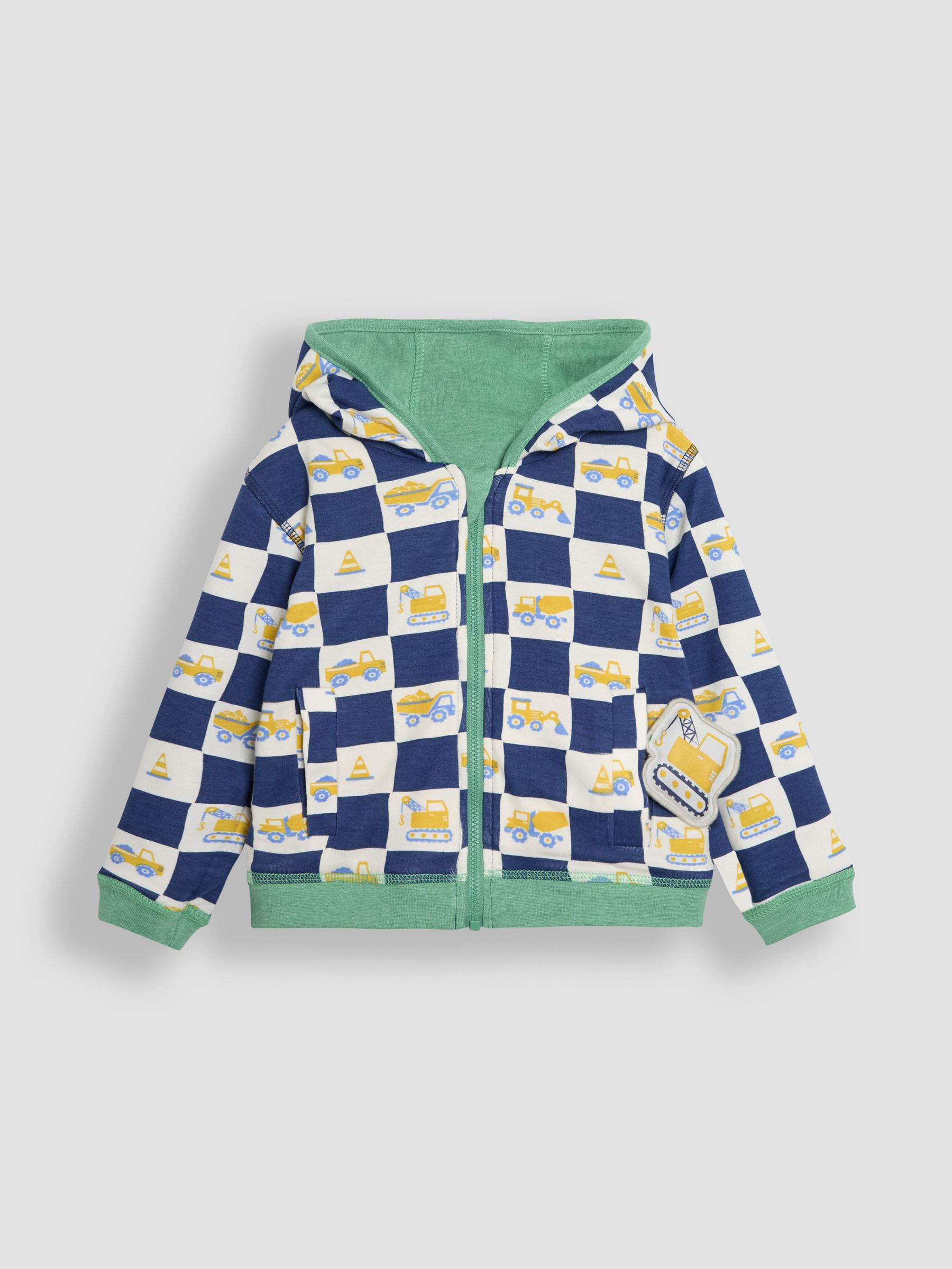 Green Construction Vehicle Appliqué Reversible Hoodie - Image 3 of 8