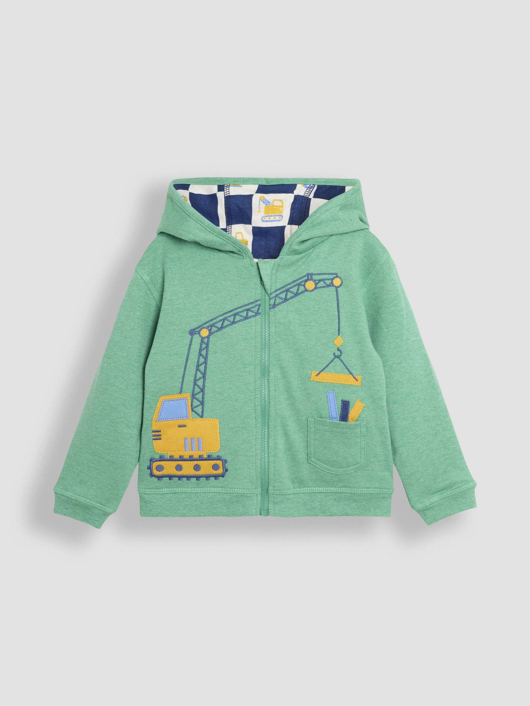 Green Construction Vehicle Appliqué Reversible Hoodie - Image 5 of 8