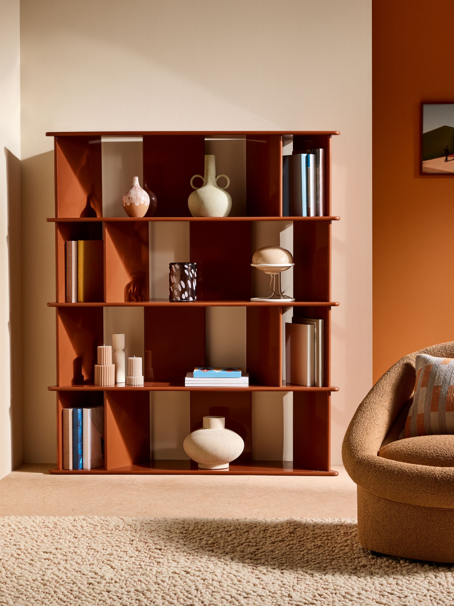 Ingrid Wide Shelving Unit in Rust Orange - Image 2 of 6 Ingrid Wide Shelving Unit in Rust Orange - Image 2 of 6