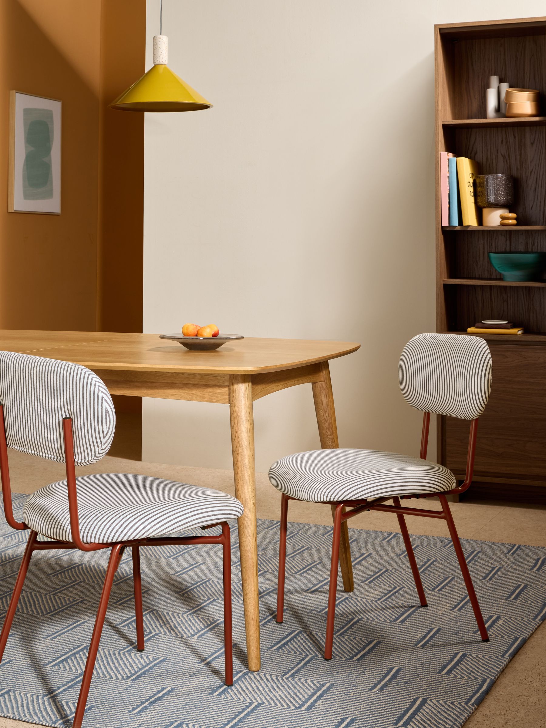 Set of 2 Clemmie Dining Chairs in Fine Stripe Charcoal and Red Legs - Image 1 of 5