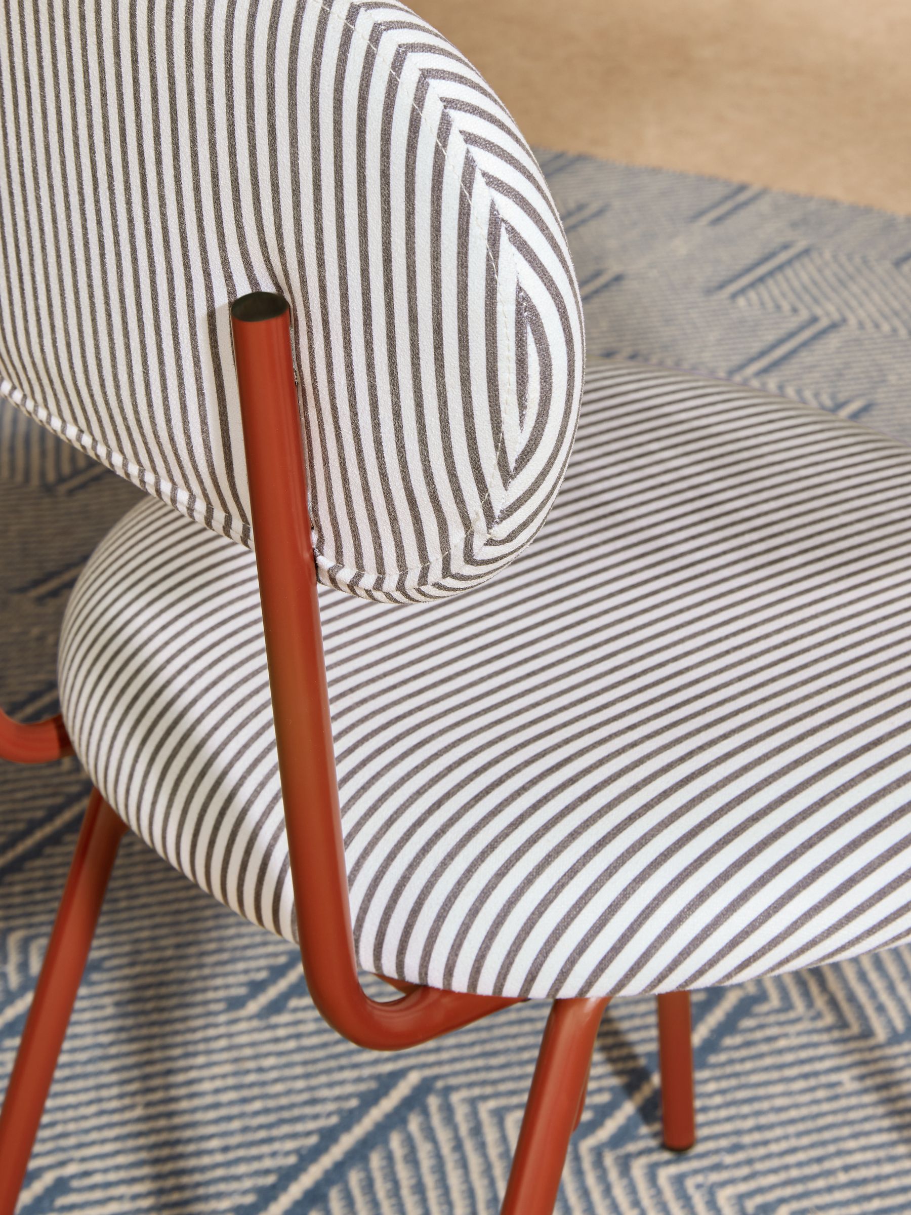 Set of 2 Clemmie Dining Chairs in Fine Stripe Charcoal and Red Legs - Image 2 of 5