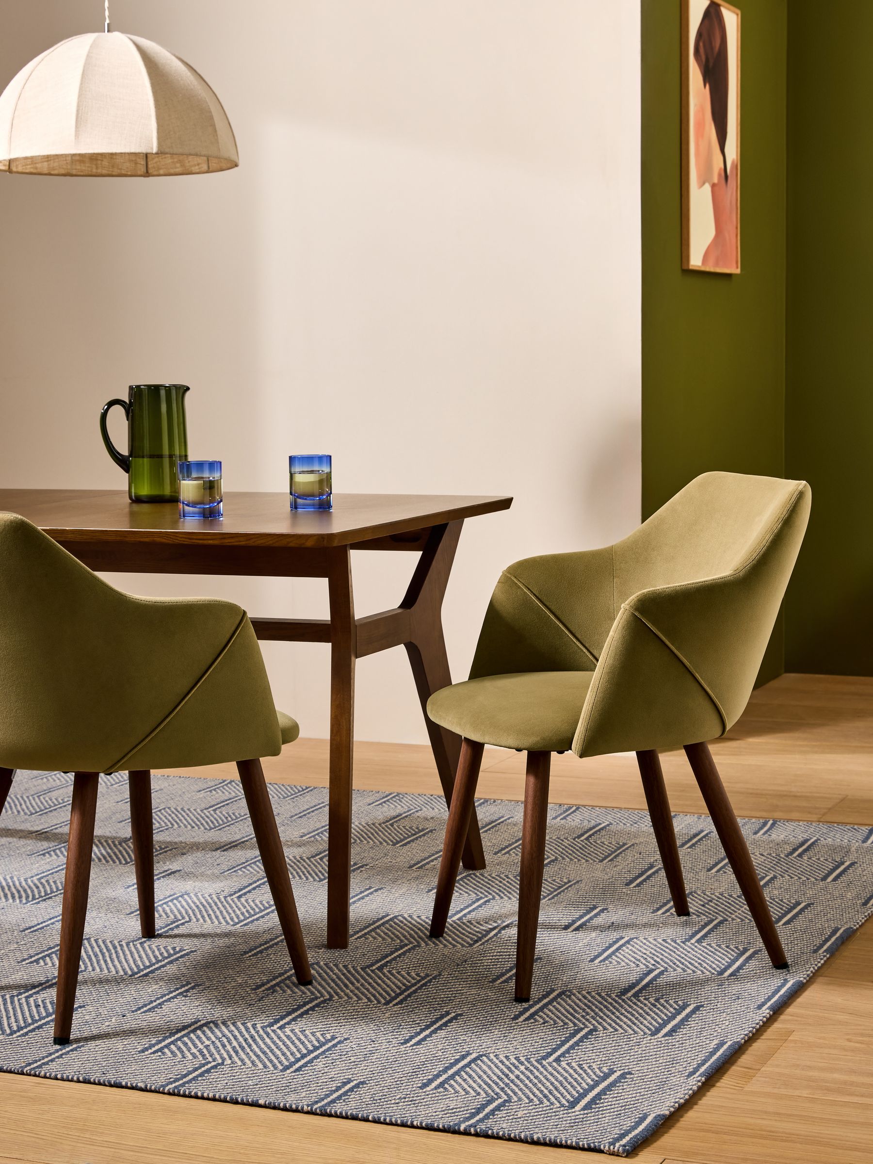 Set of 2 Fern Green Velvet and Dark Legs Lule Arm Dining Chairs - Image 1 of 5