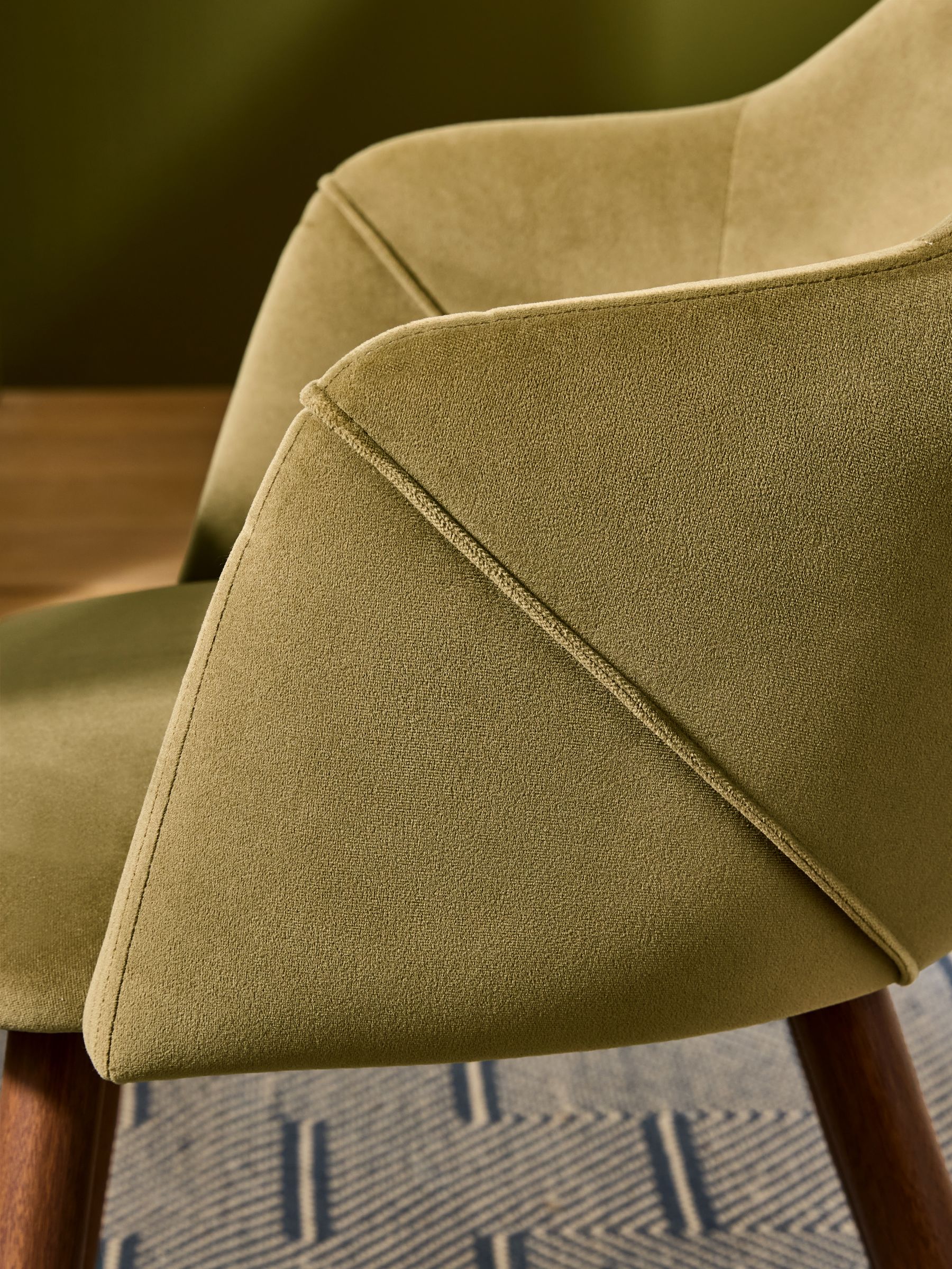 Set of 2 Fern Green Velvet and Dark Legs Lule Arm Dining Chairs - Image 3 of 5