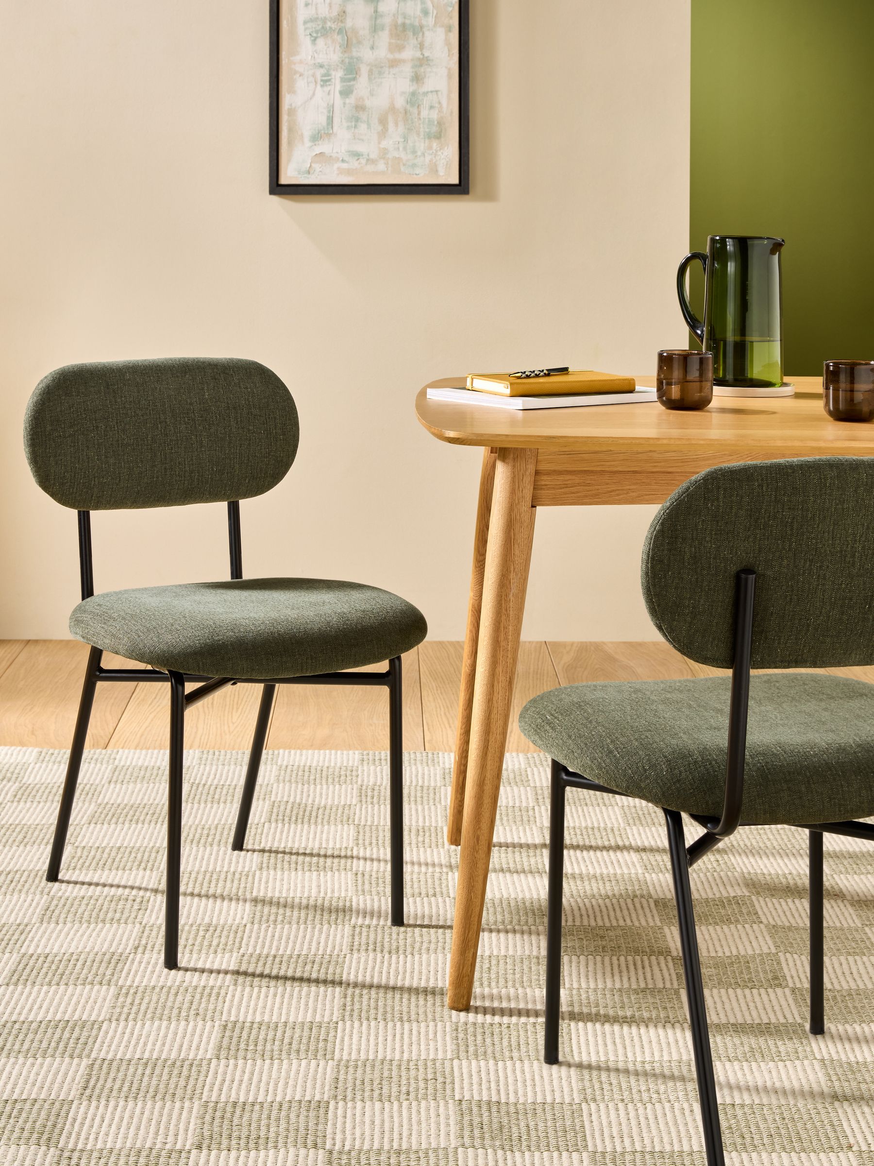 Set of 2 Clemmie Dining Chairs in Hunter Green Soft Weave and Black Legs - Image 1 of 5