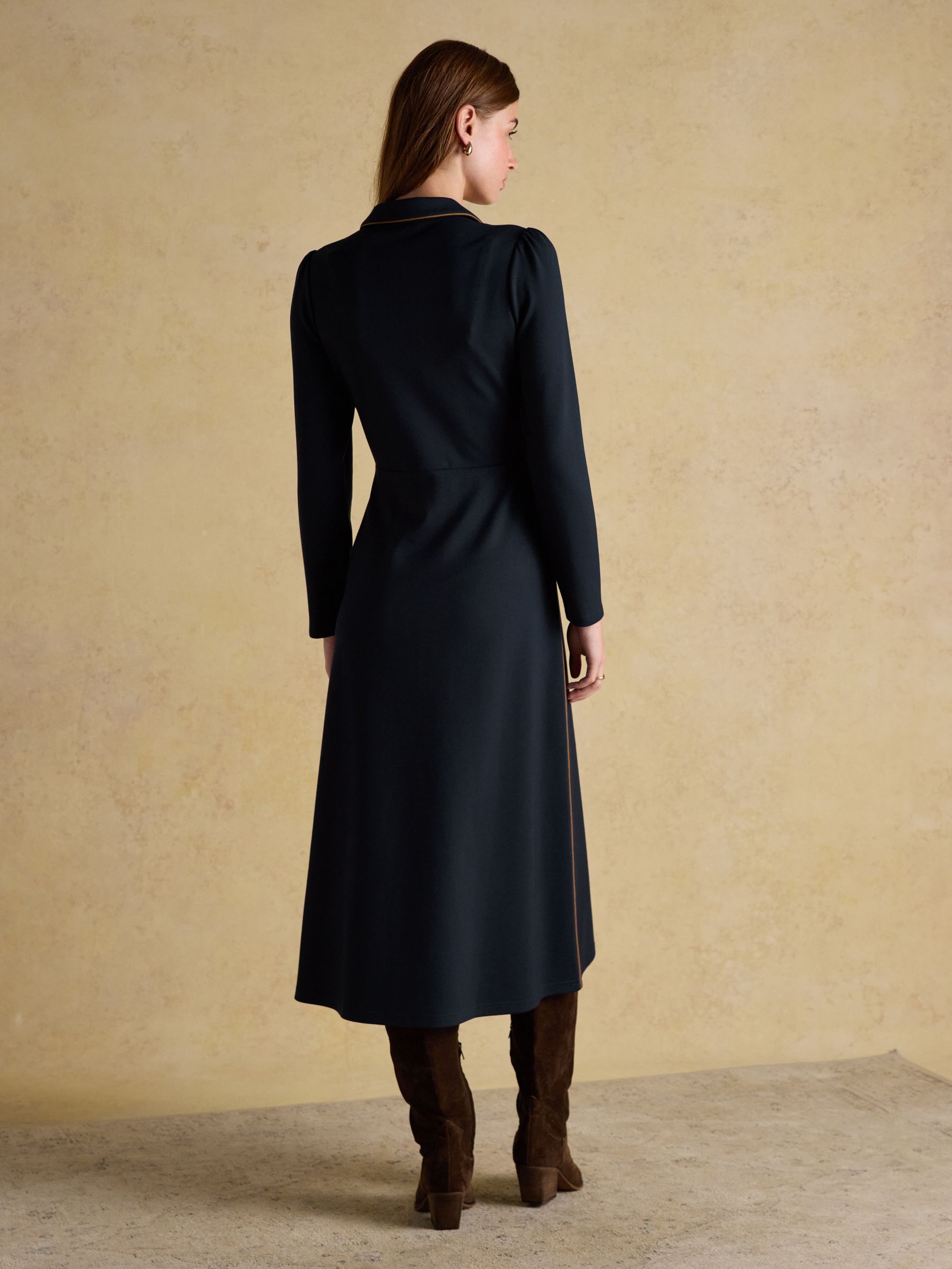 Philipa Navy Ponte Zip Front Long Sleeve Dress with Collar - Image 2 of 7