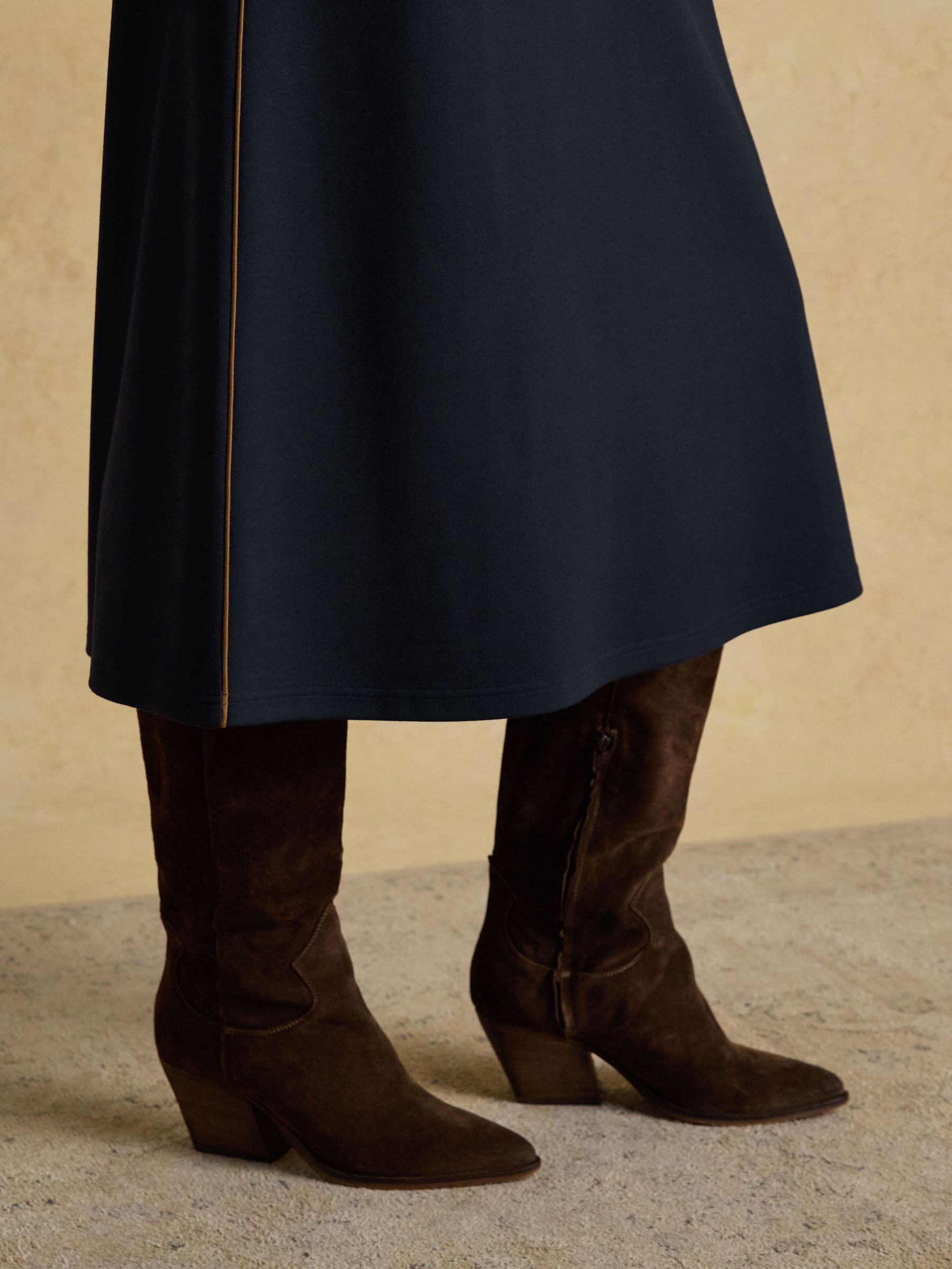 Philipa Navy Ponte Zip Front Long Sleeve Dress with Collar - Image 6 of 7