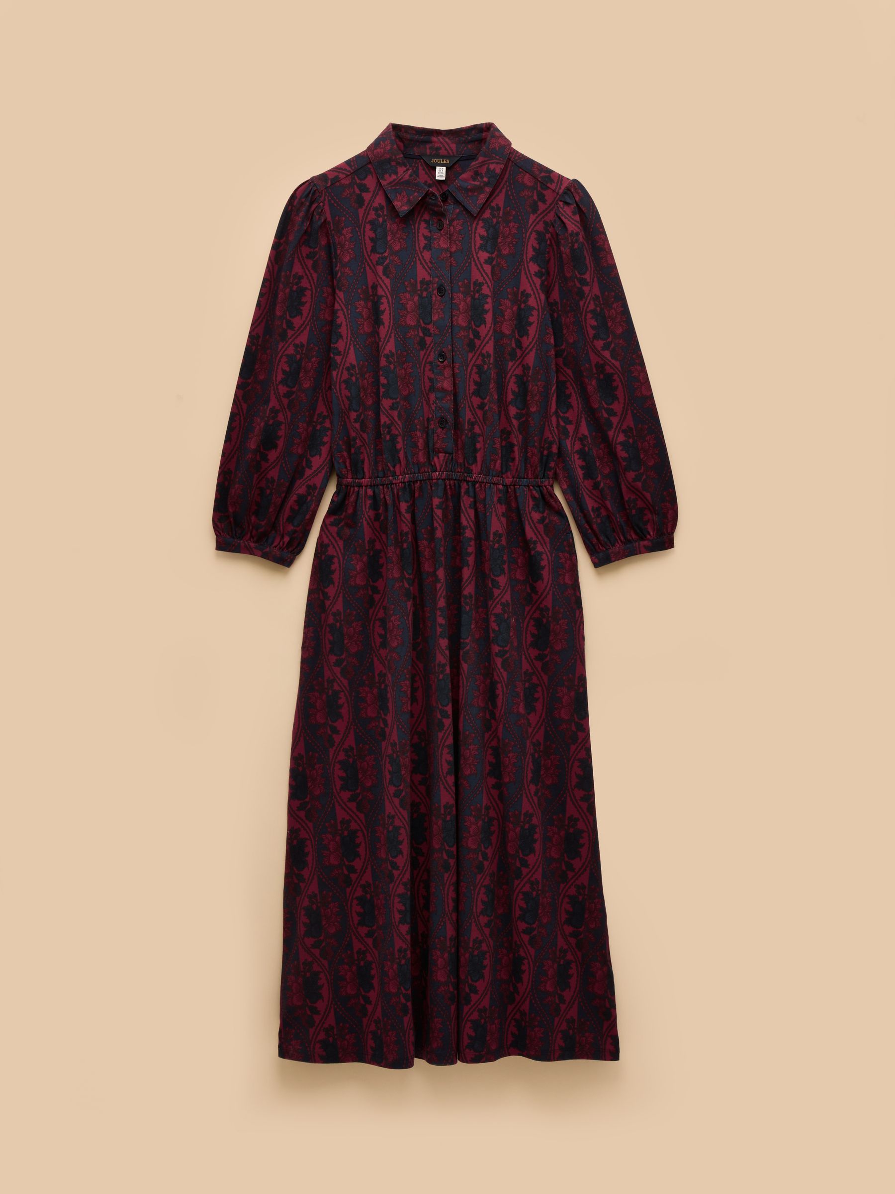 Hazel Burgundy Red Jersey Midi Long Sleeve Shirt Dress with Collar - Image 7 of 7 Hazel Burgundy Red Jersey Midi Long Sleeve Shirt Dress with Collar - Image 7 of 7
