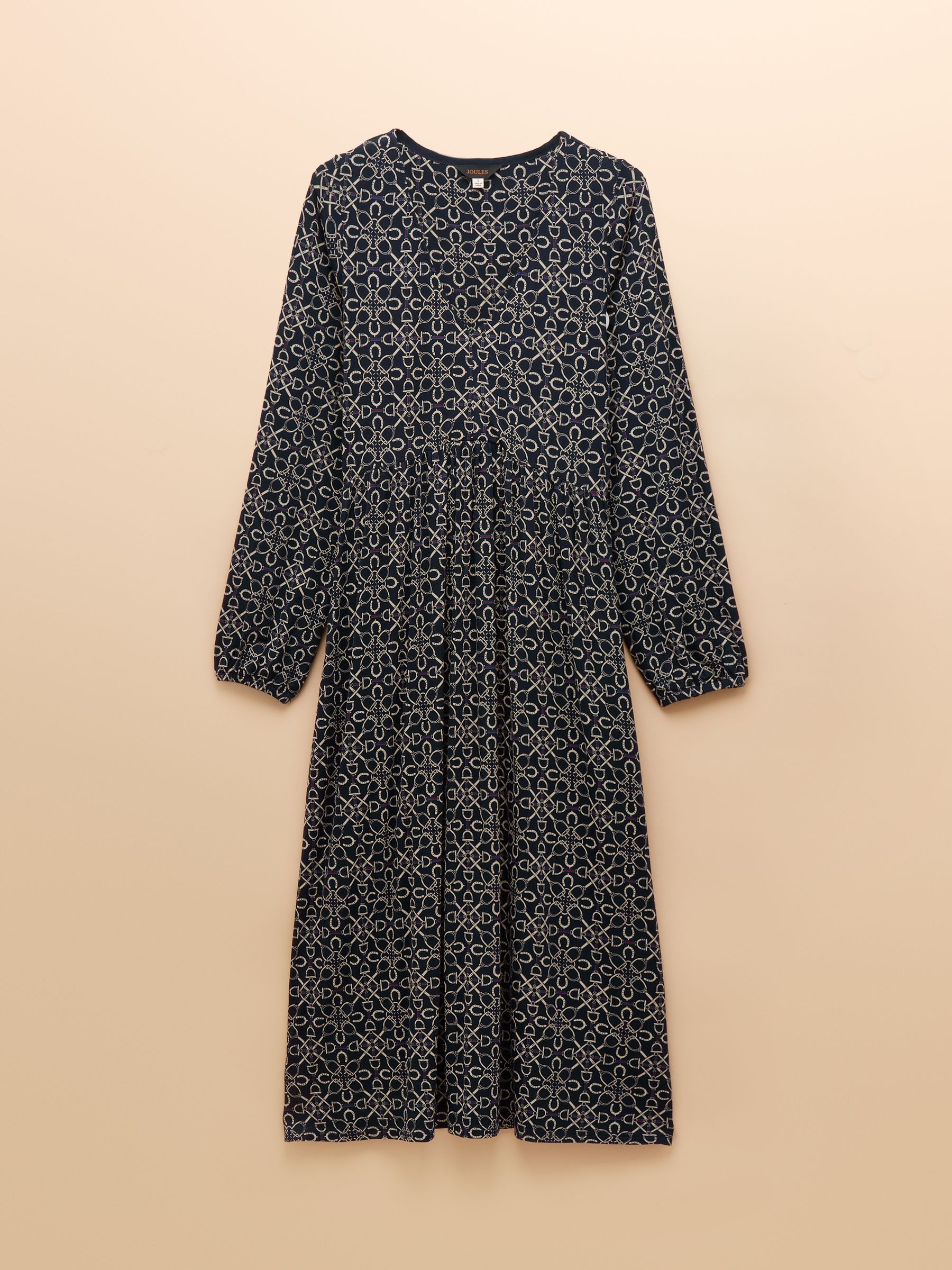 Nia Navy Bridle Print Long Sleeve V-Neck Midaxi Dress - Image 6 of 6