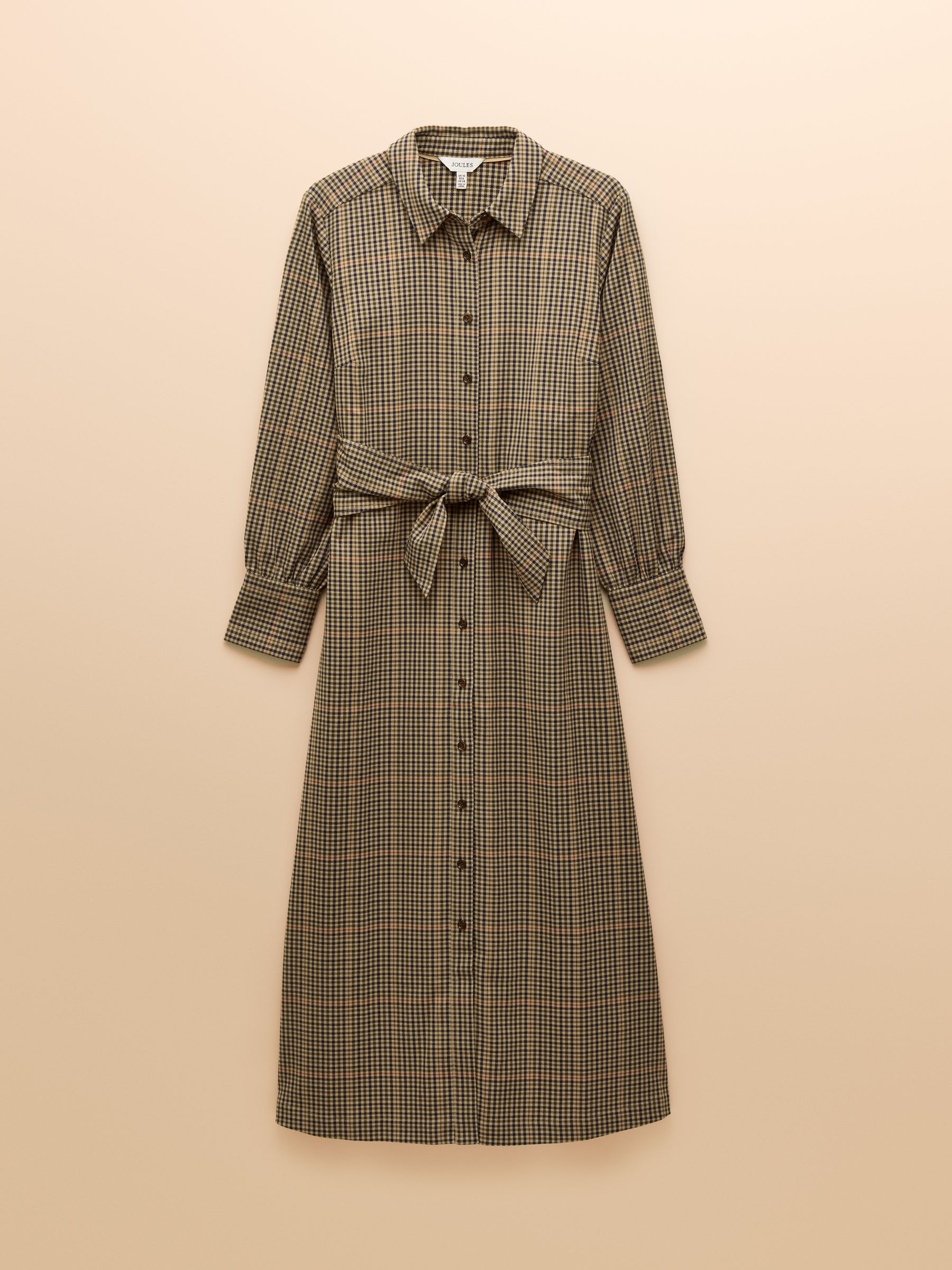 Clarice Brown Check Knot Waist Midi Dress with Button Fastening and Collar - Image 7 of 7 Clarice Brown Check Knot Waist Midi Dress with Button Fastening and Collar - Image 7 of 7