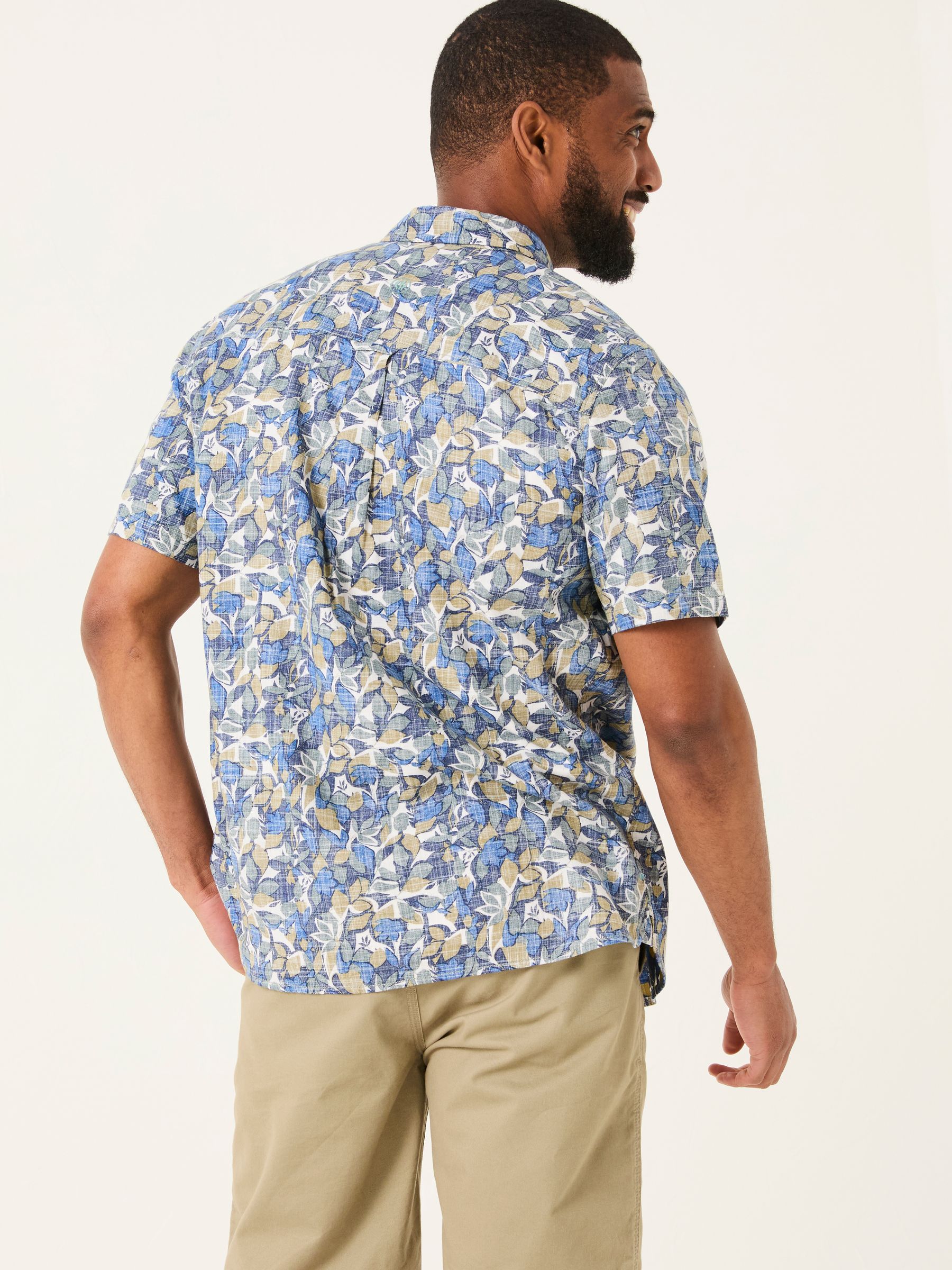 Blue Short Sleeve Leaves Print 100% Cotton Shirt - Image 2 of 5