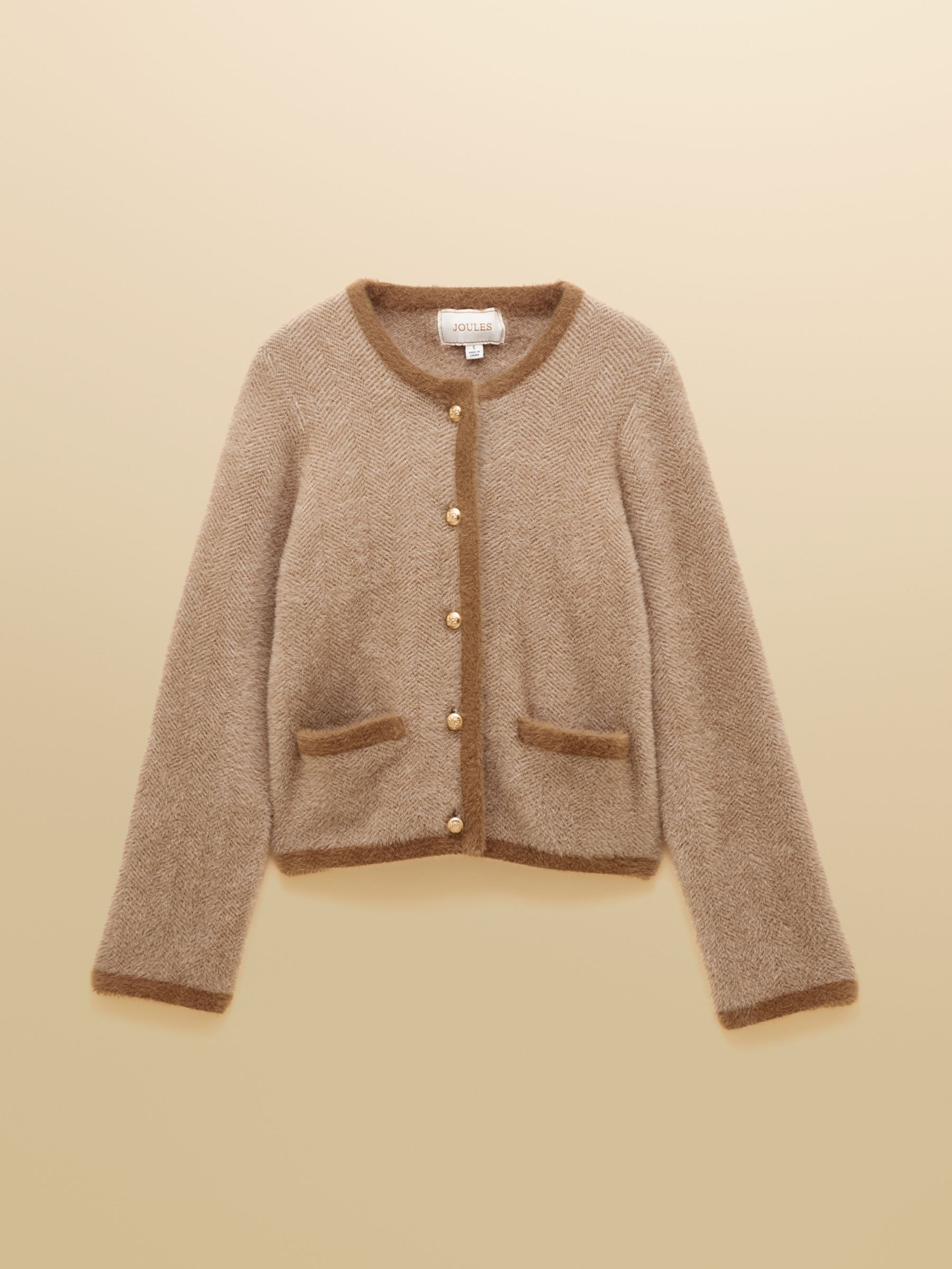 Super Soft Georgia Tan & Cream Herringbone Eyelash Knitted Cardigan - Image 10 of 10