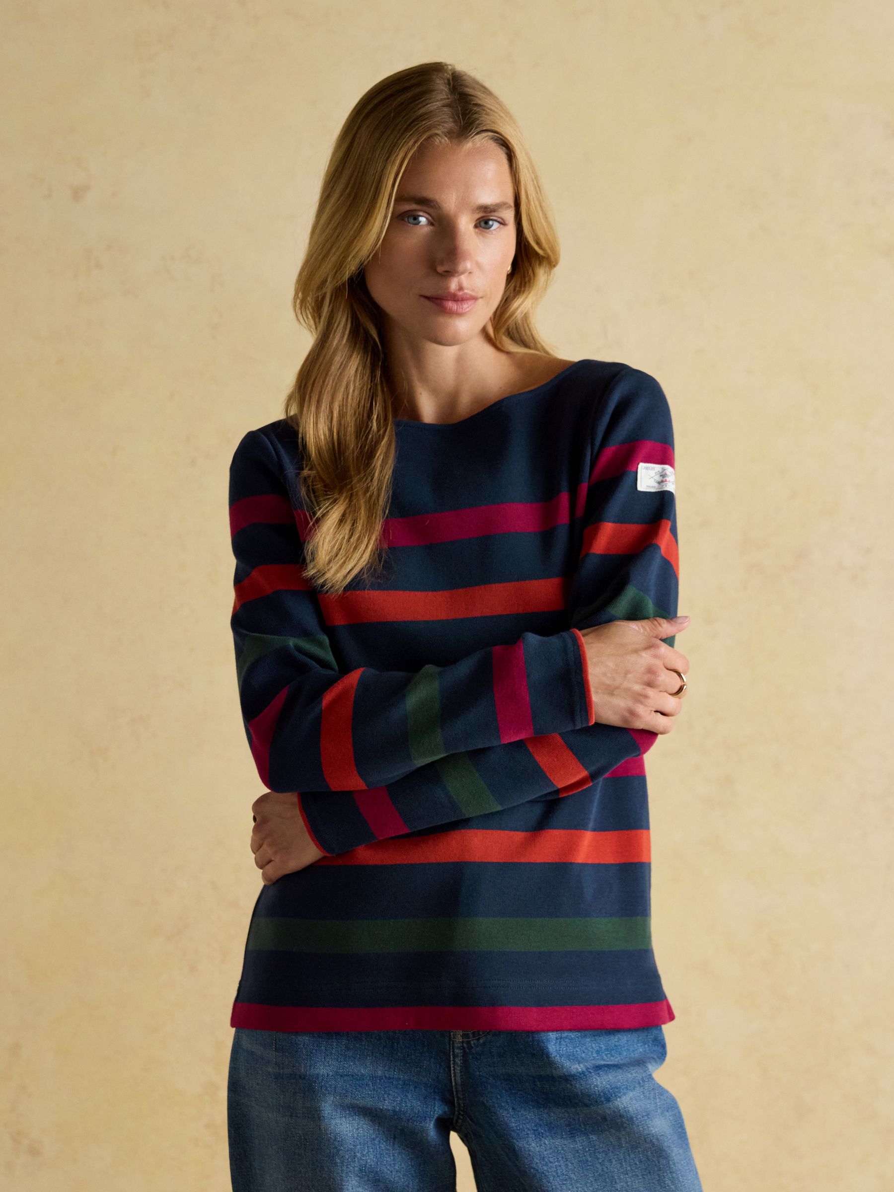 Harbour Navy Boat Neck 100% Cotton Breton Top - Image 1 of 9