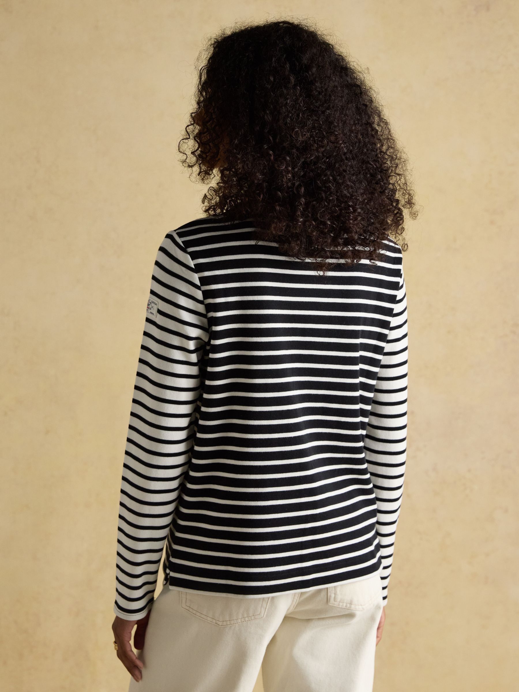 Harbour Black/Cream Boat Neck Long Sleeve Breton Stripe Top - Image 2 of 8