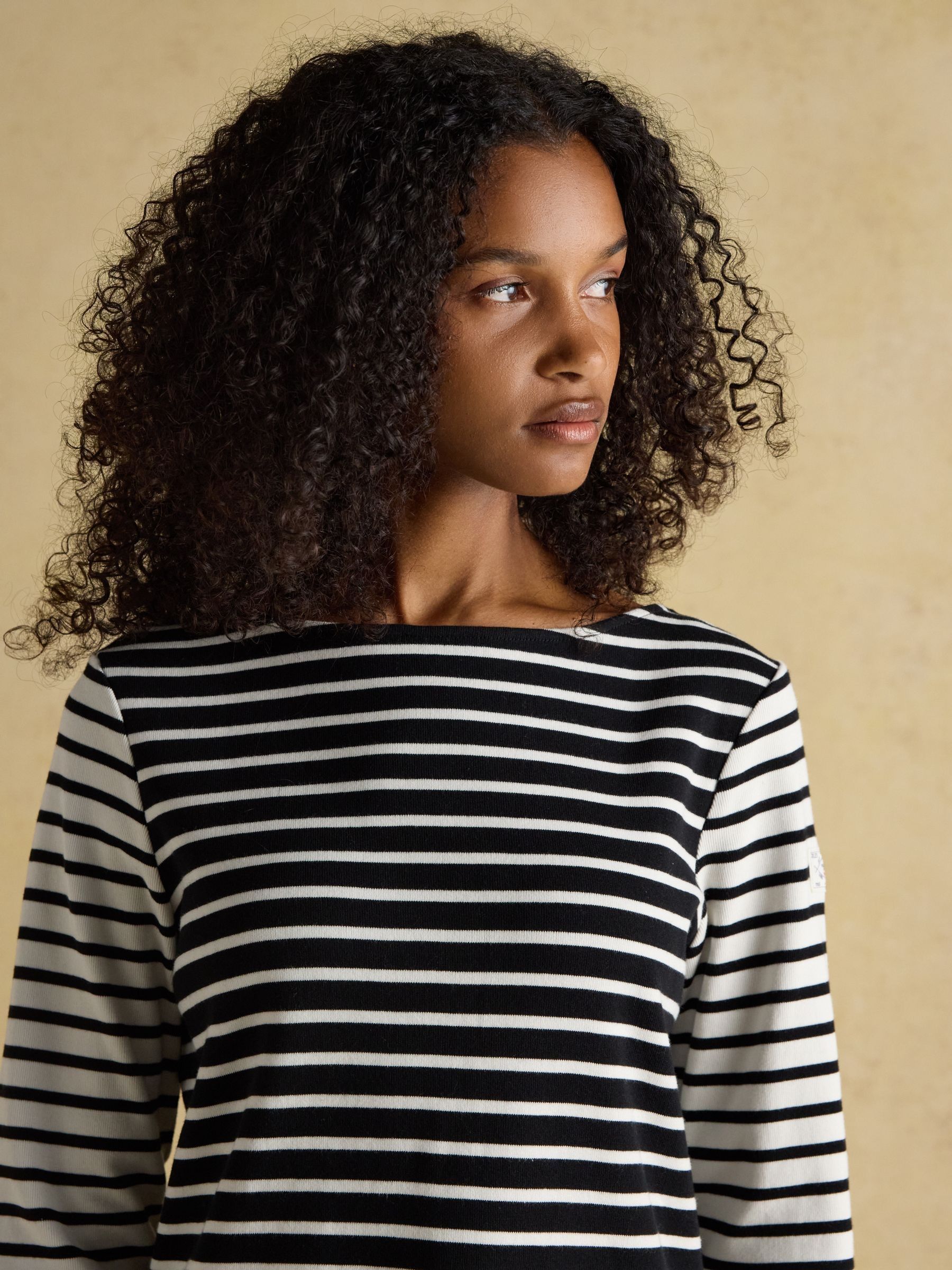 Harbour Black/Cream Boat Neck Long Sleeve Breton Stripe Top - Image 3 of 8