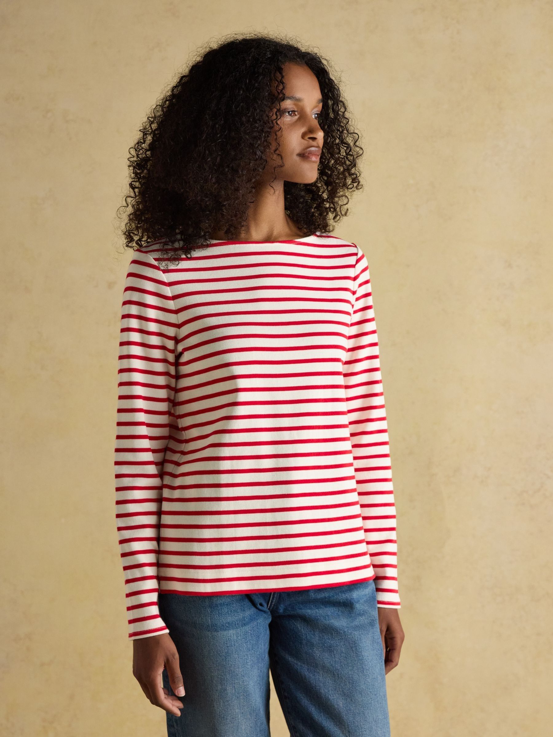 Harbour Cream/Red Boat Neck Long Sleeve Breton Stripe Top - Image 1 of 8 Harbour Cream/Red Boat Neck Long Sleeve Breton Stripe Top - Image 1 of 8