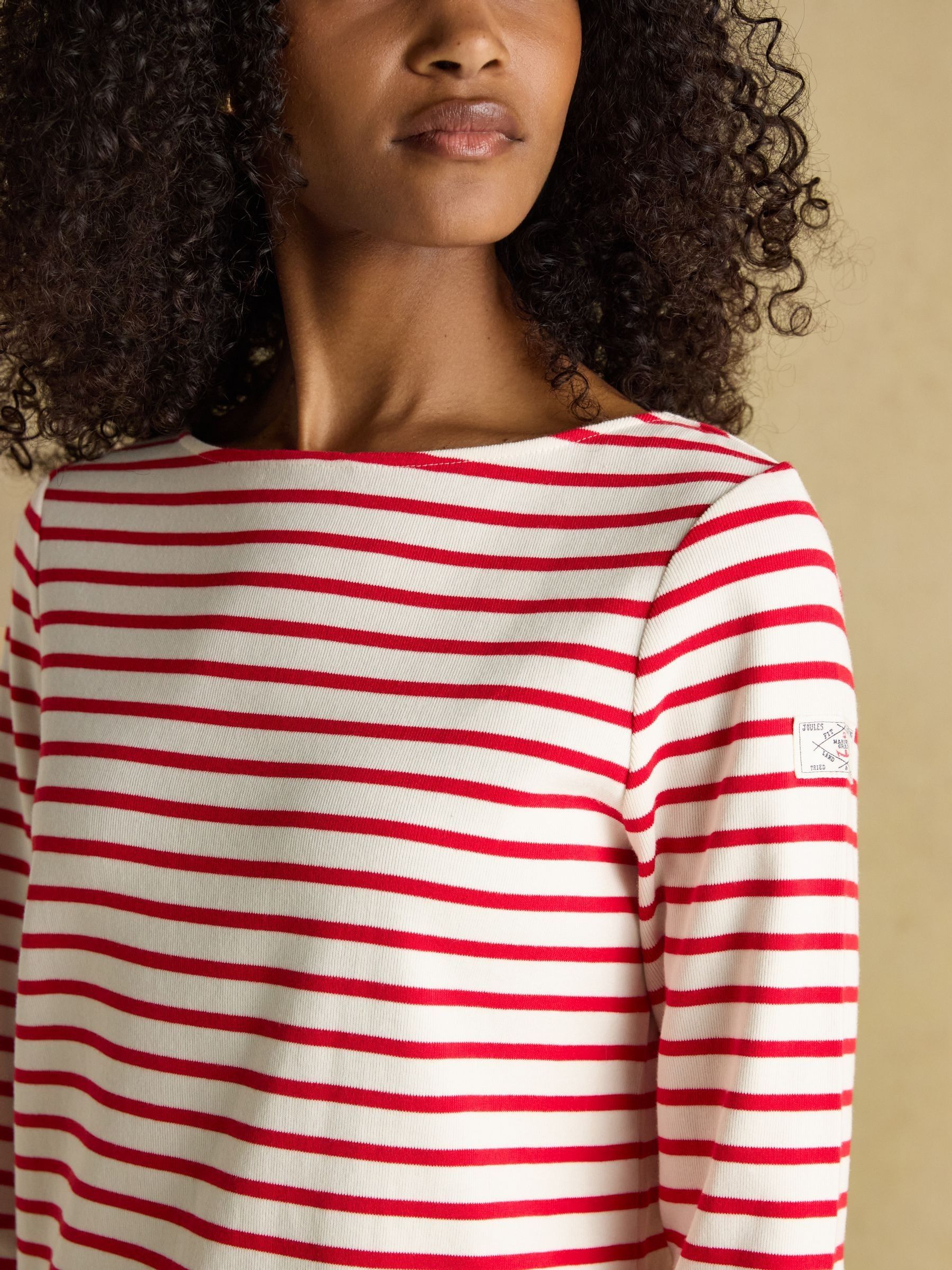 Harbour Cream/Red Boat Neck Long Sleeve Breton Stripe Top - Image 3 of 8