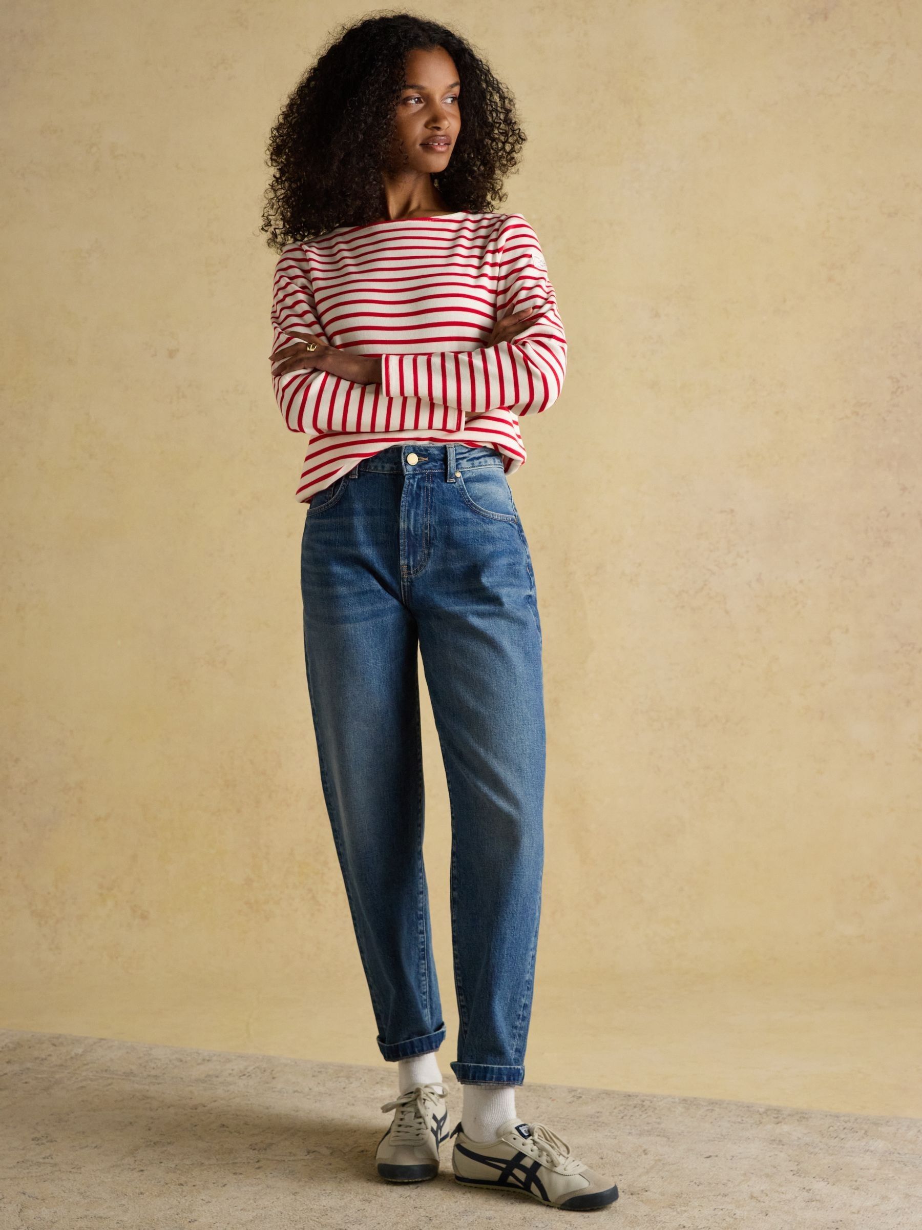 Harbour Cream/Red Boat Neck Long Sleeve Breton Stripe Top - Image 4 of 8