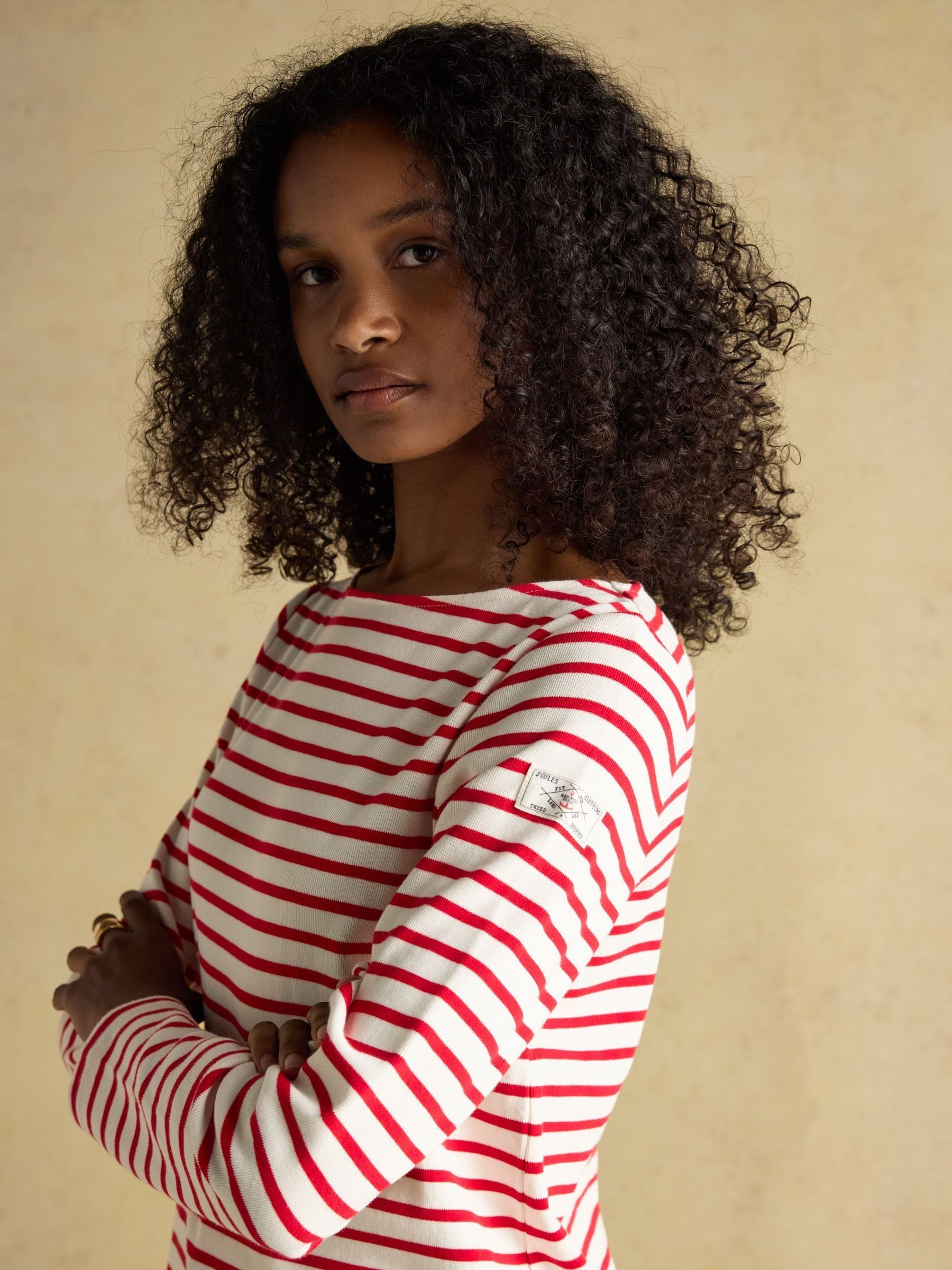 Harbour Cream/Red Boat Neck Long Sleeve Breton Stripe Top - Image 5 of 8