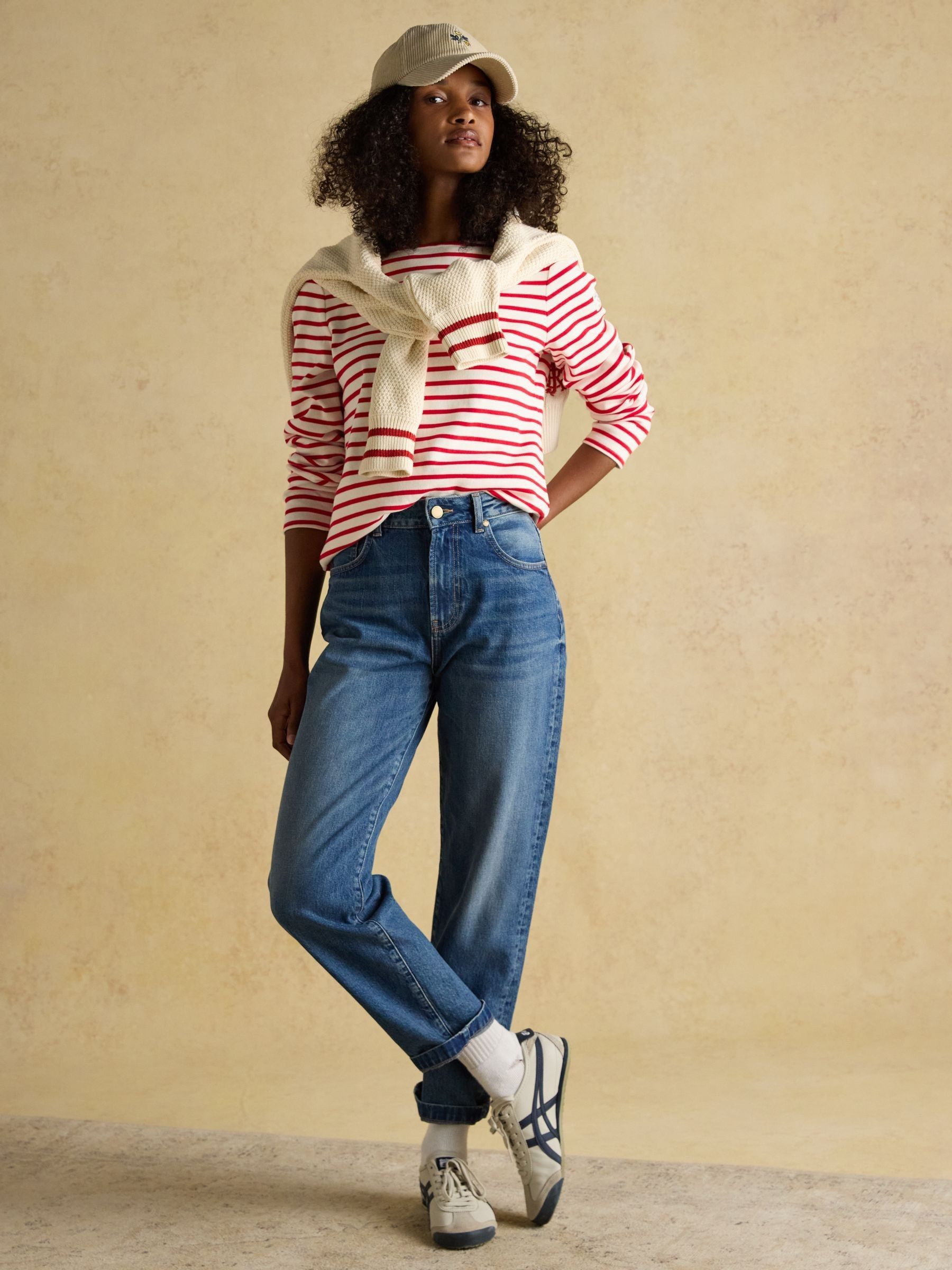 Harbour Cream/Red Boat Neck Long Sleeve Breton Stripe Top - Image 7 of 8