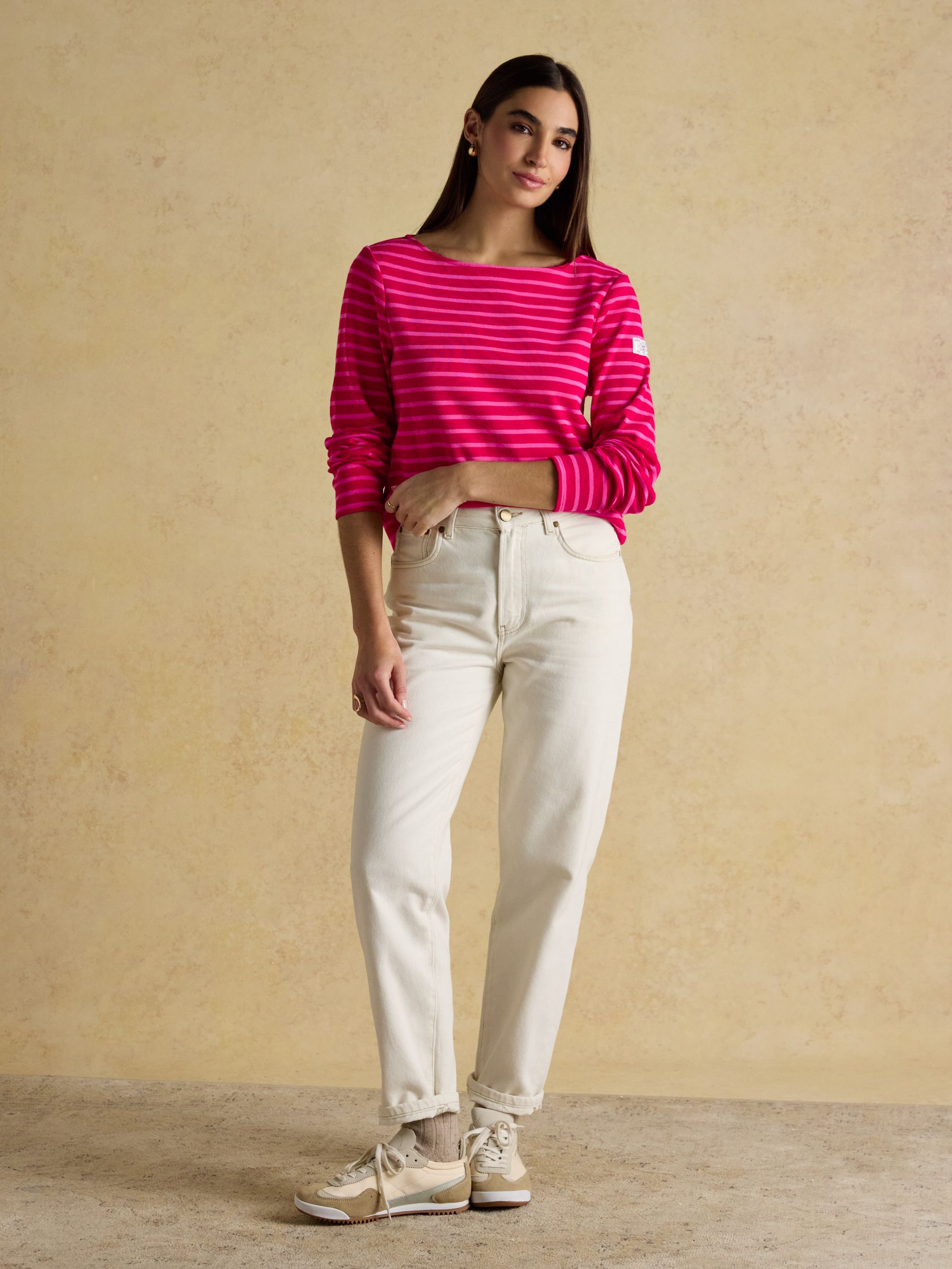 Harbour Red/Pink Boat Neck Long Sleeve Breton Stripe Top - Image 3 of 7
