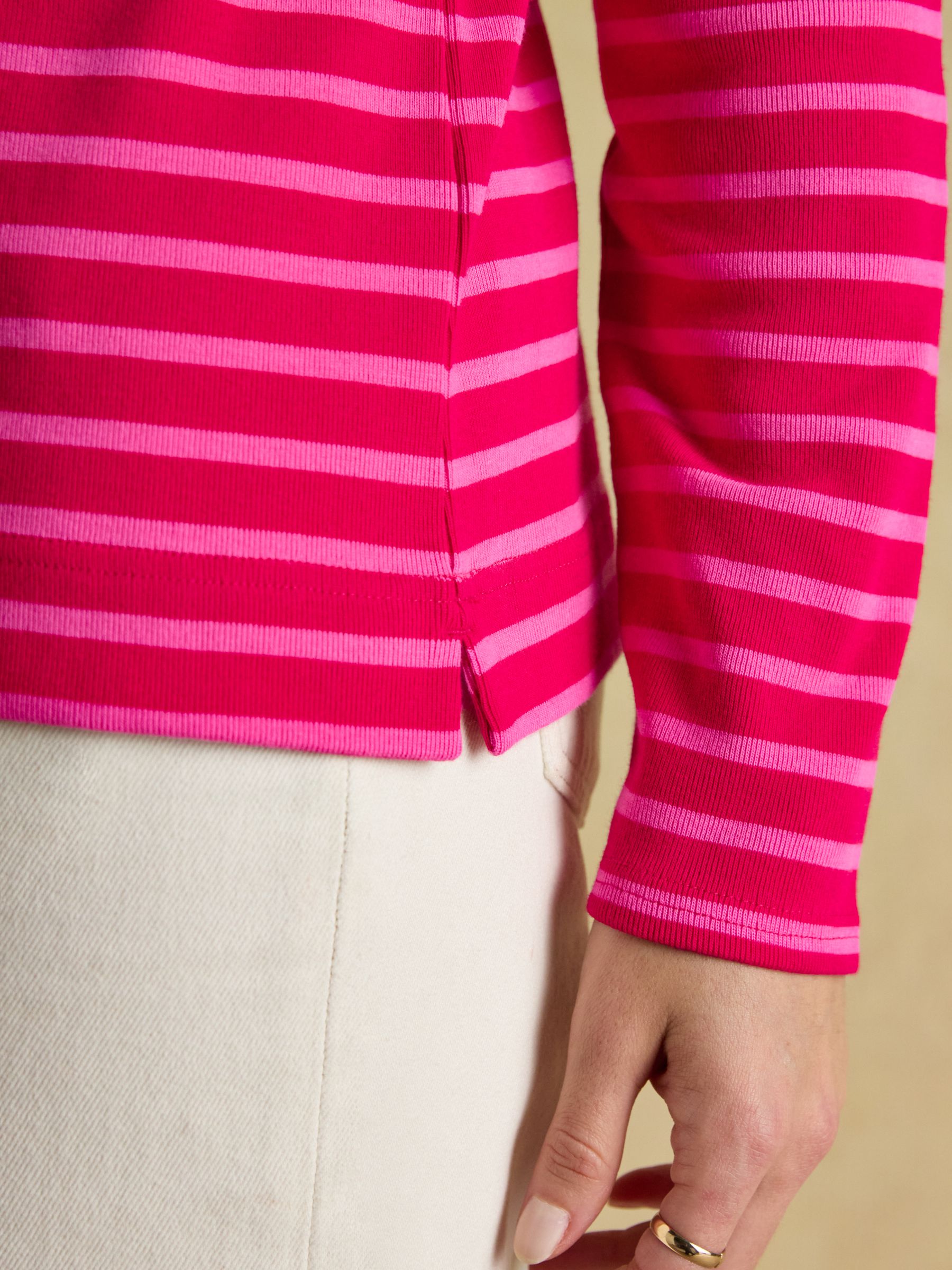 Harbour Red/Pink Boat Neck Long Sleeve Breton Stripe Top - Image 6 of 7