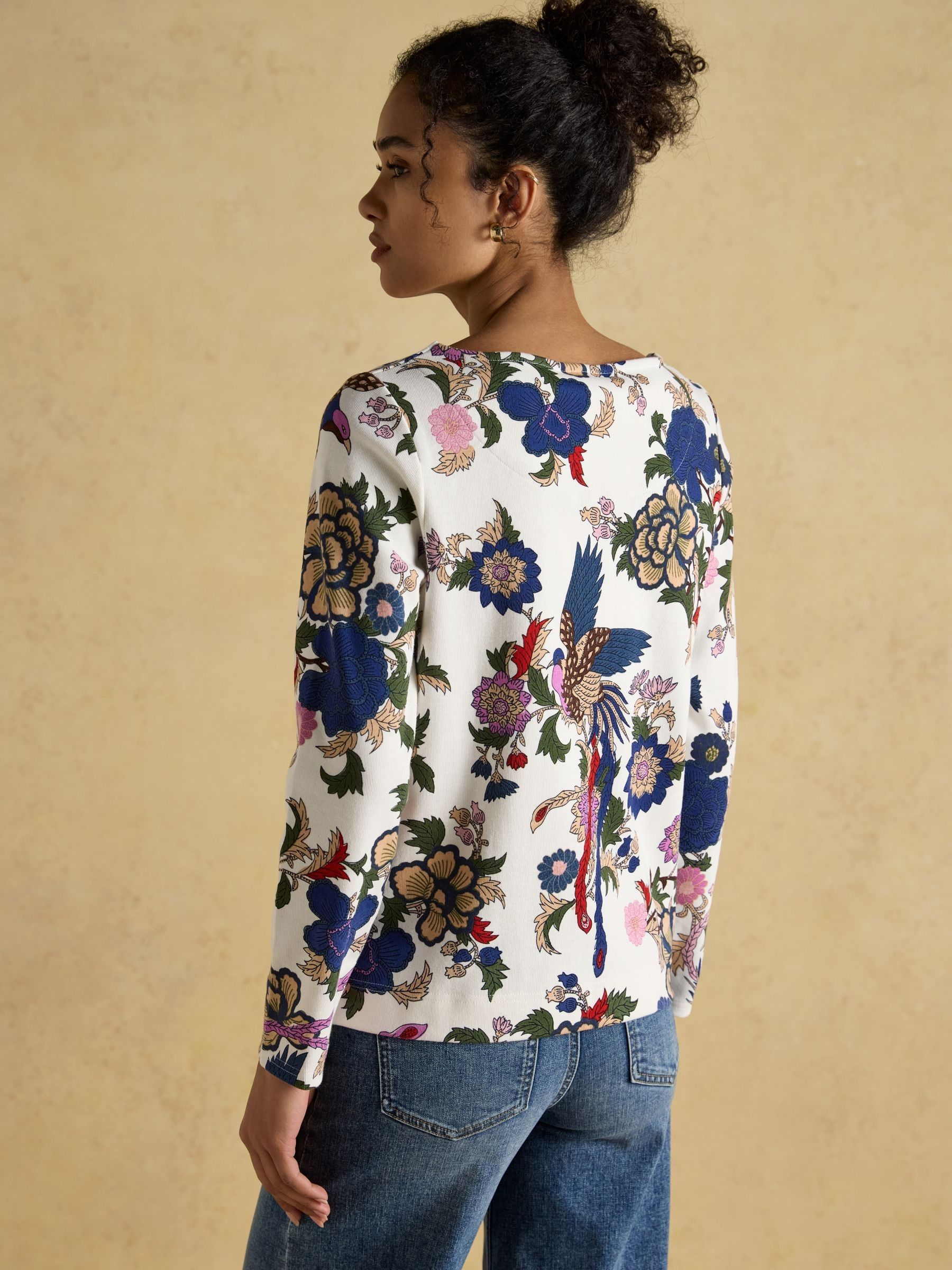 Harbour Cream Bird Floral Boat Neck Printed Top - Image 2 of 7