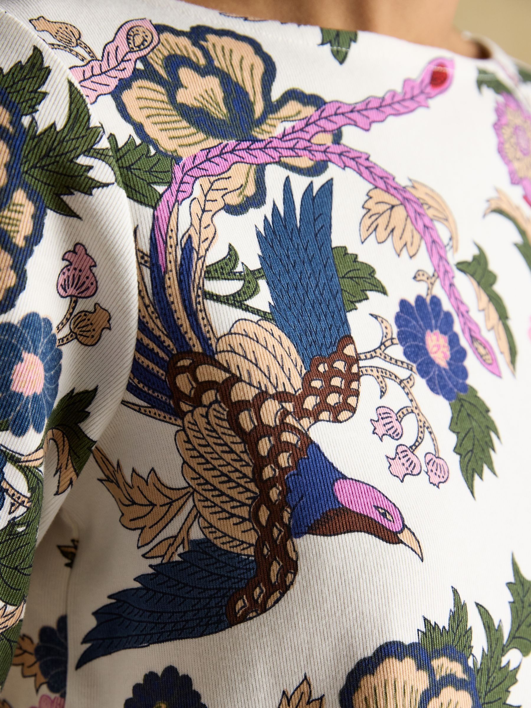 Harbour Cream Bird Floral Boat Neck Printed Top - Image 4 of 7