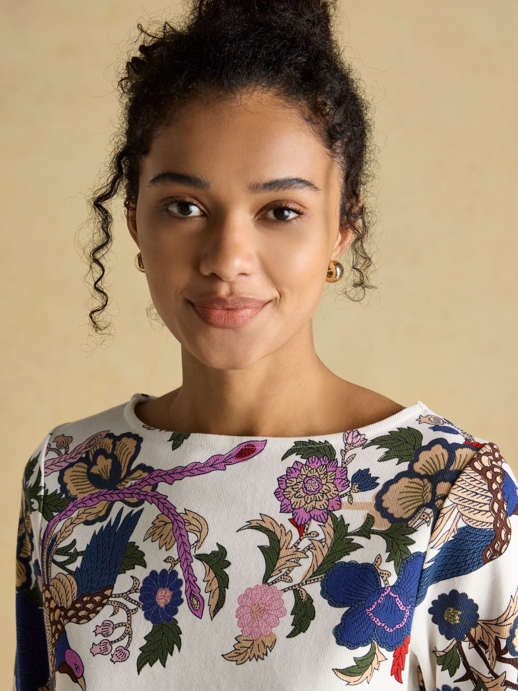 Harbour Cream Bird Floral Boat Neck Printed Top - Image 5 of 7