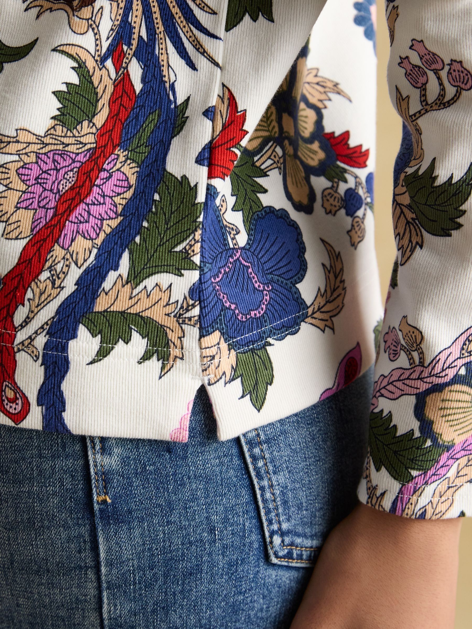Harbour Cream Bird Floral Boat Neck Printed Top - Image 6 of 7