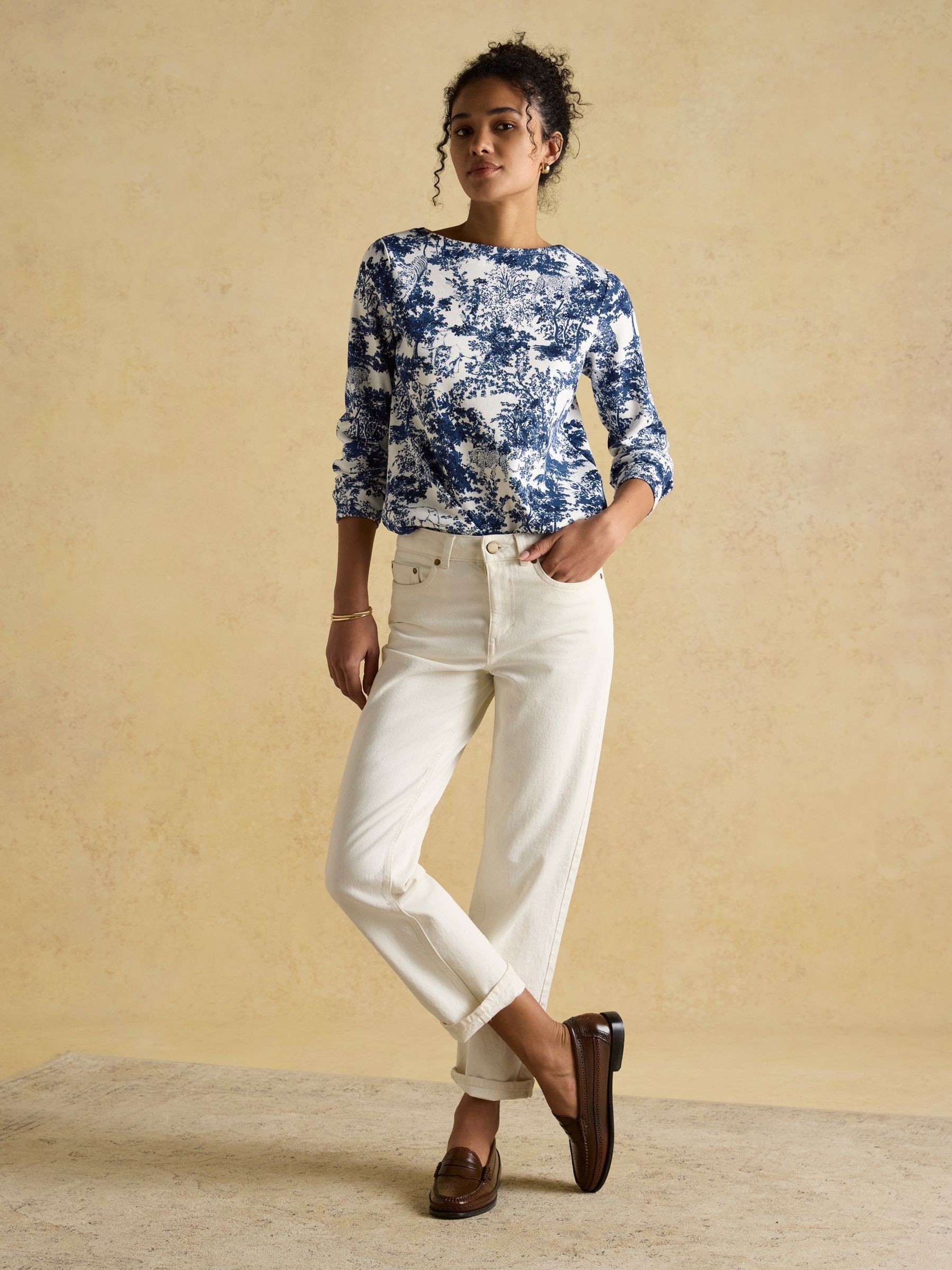 Harbour Navy Toile de Jouy Boat Neck Printed Top - Image 3 of 7