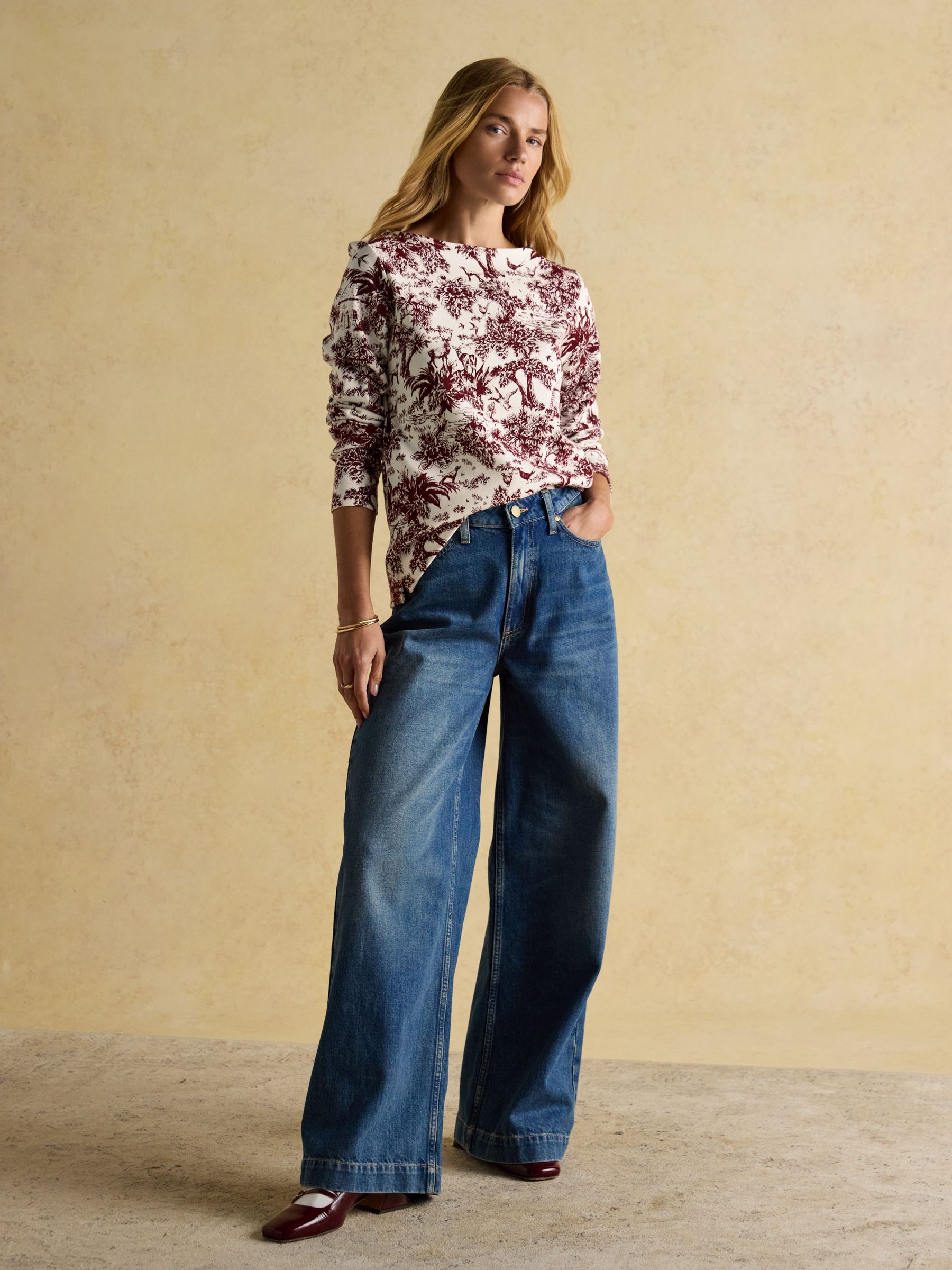 Harbour Burgundy Toile de Jouy Boat Neck Printed Top - Image 3 of 8