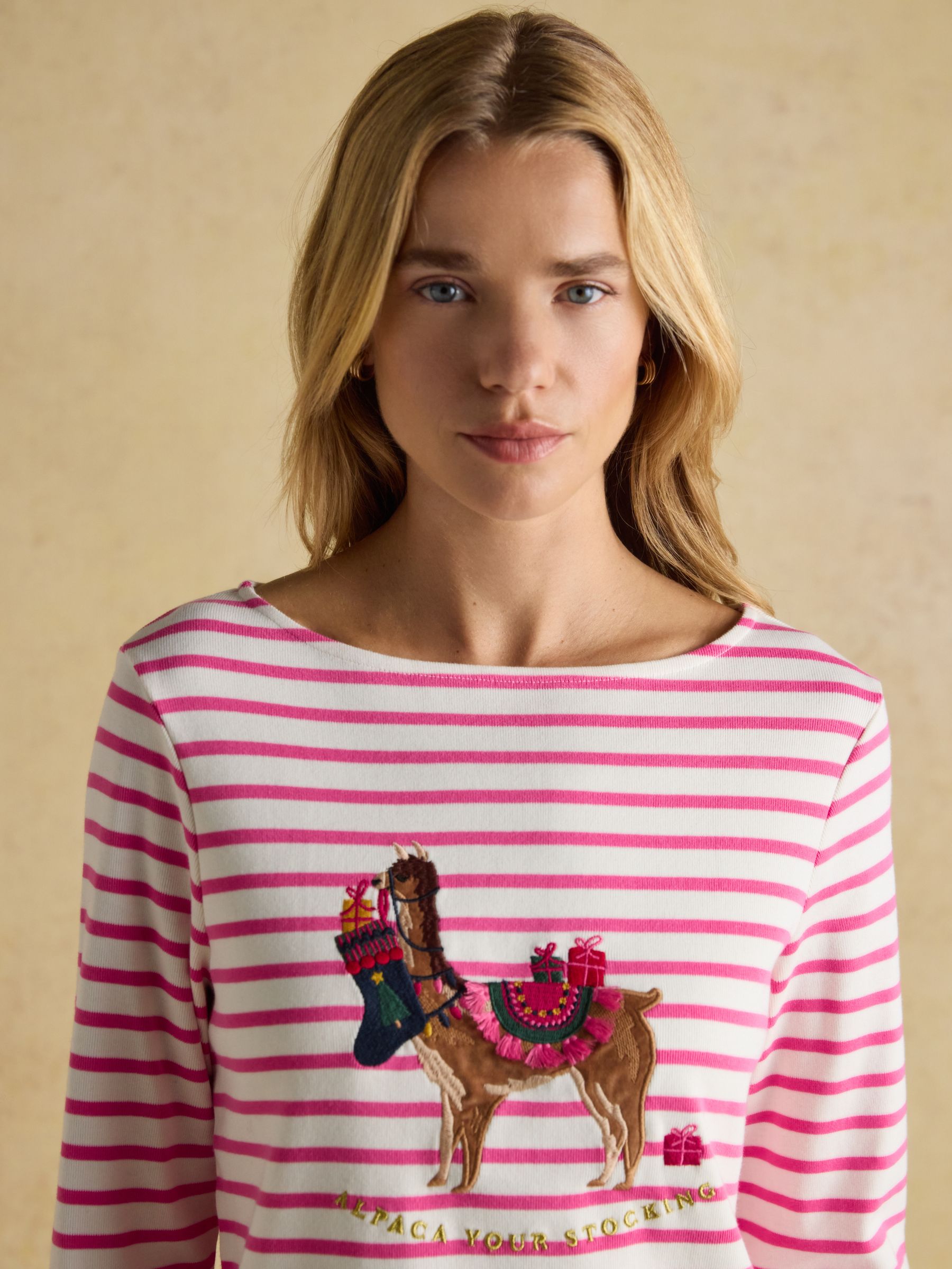 Christmas Harbour Alpaca Cream/Pink Boat Neck Breton Top - Image 4 of 7