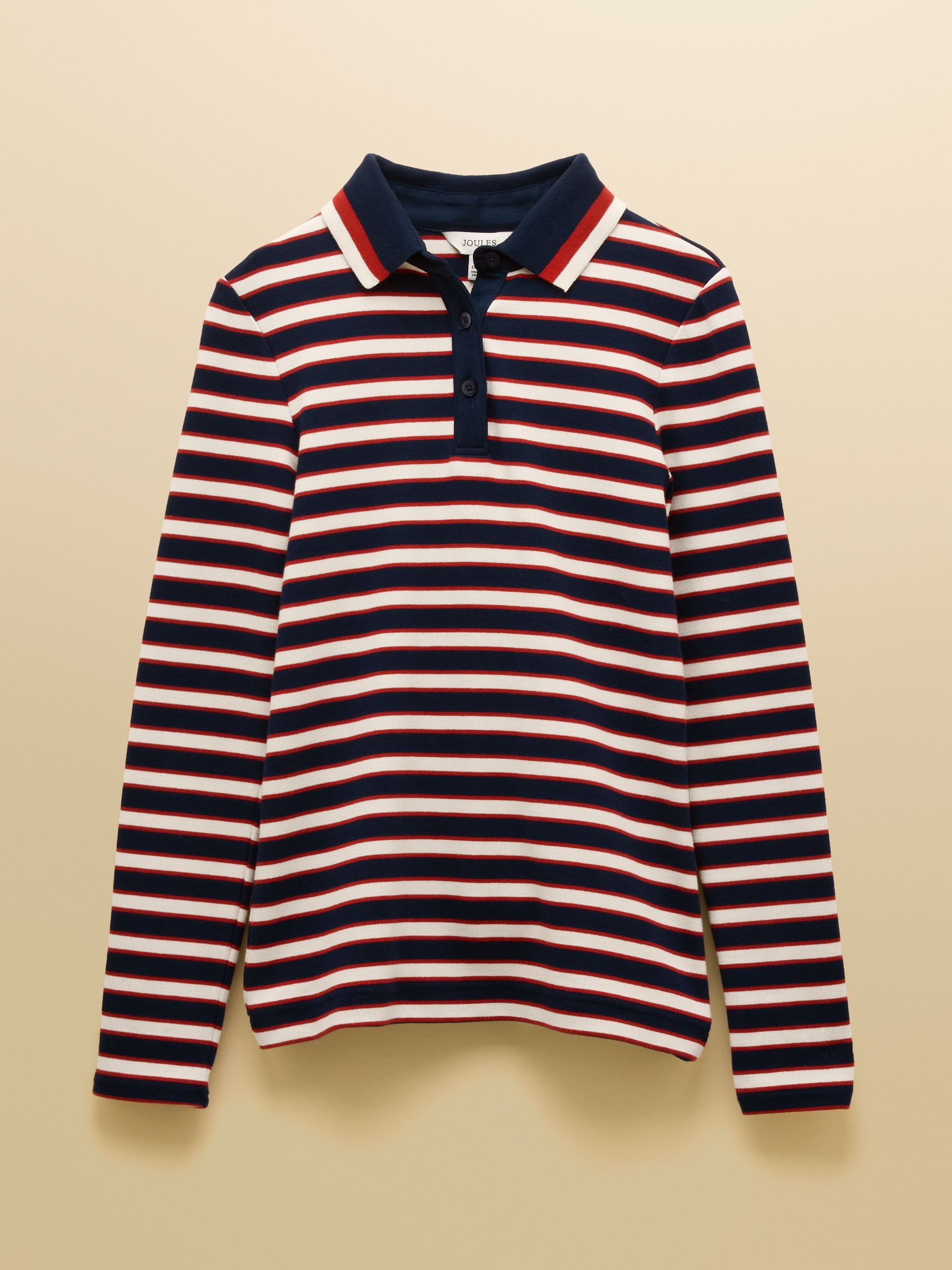Fairfield Navy/Red Stripe Ribbed Long Sleeve Polo Shirt - Image 8 of 8
