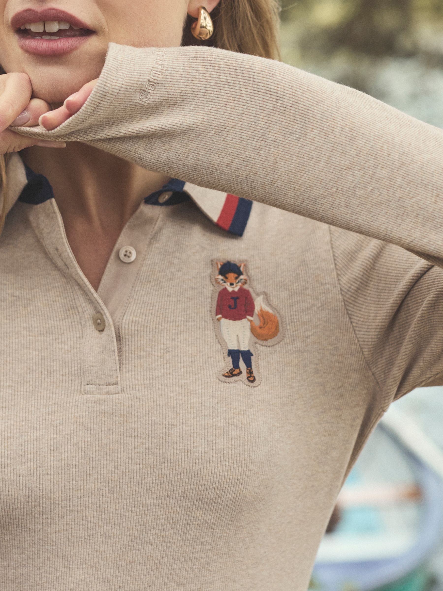 Fairfield Neutral / Jonty Ribbed Long Sleeve Polo Shirt - Image 2 of 12