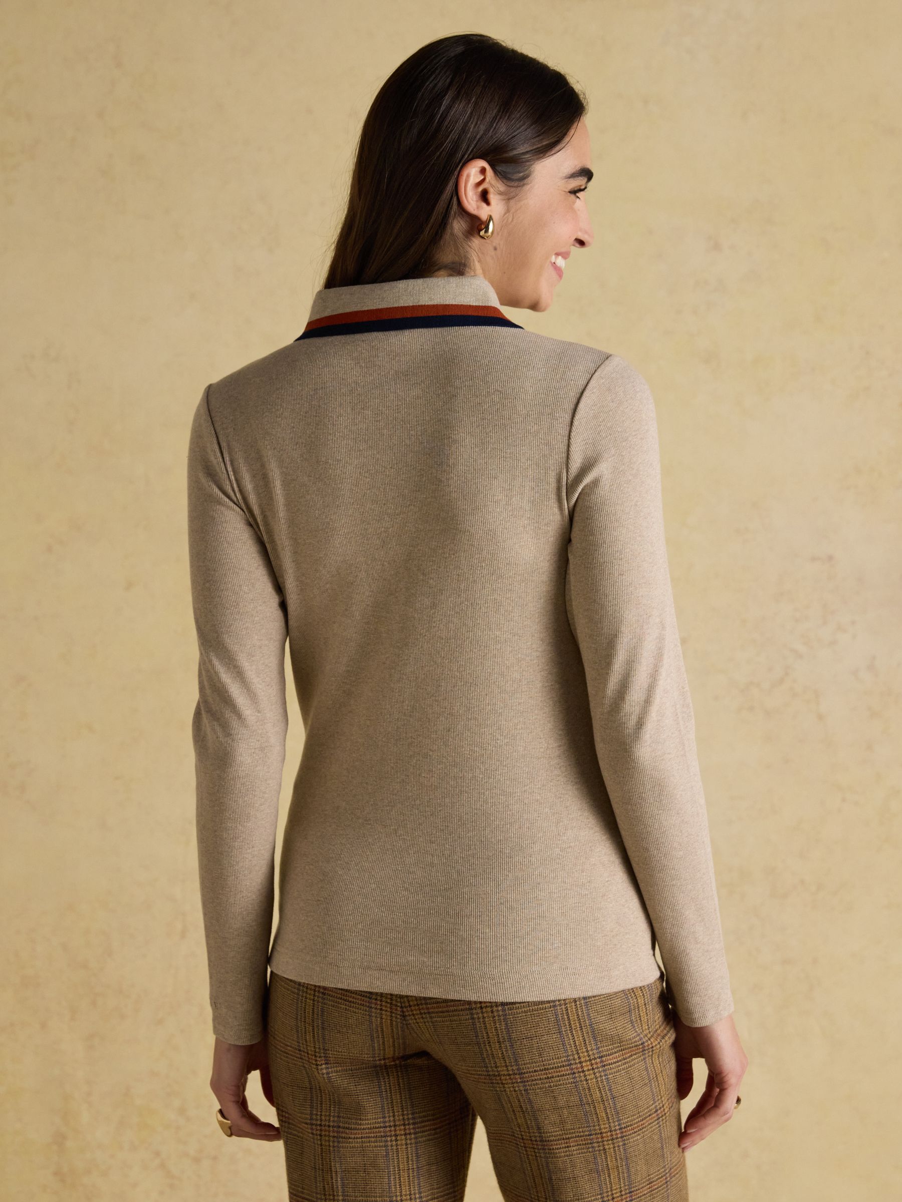 Fairfield Neutral / Jonty Ribbed Long Sleeve Polo Shirt - Image 5 of 12