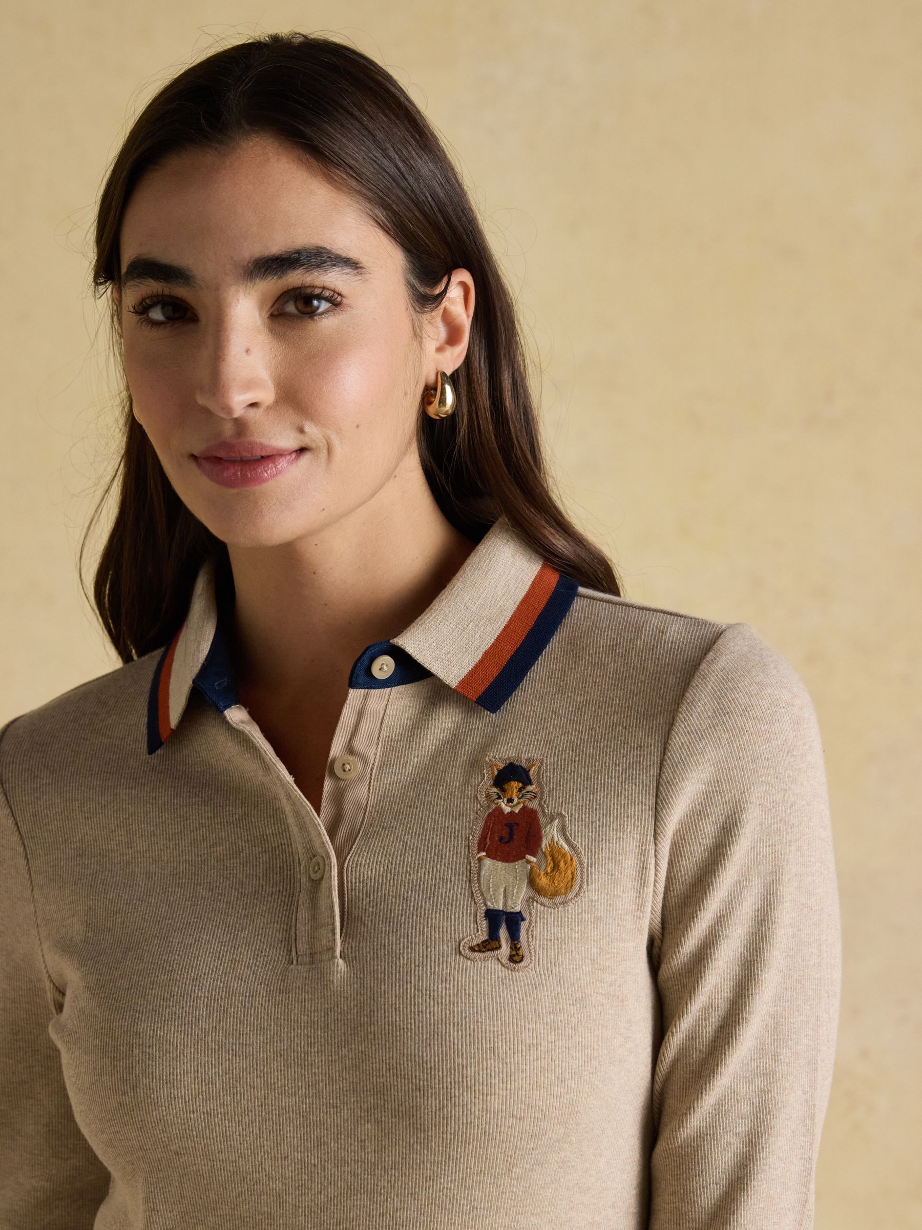 Fairfield Neutral / Jonty Ribbed Long Sleeve Polo Shirt - Image 7 of 12