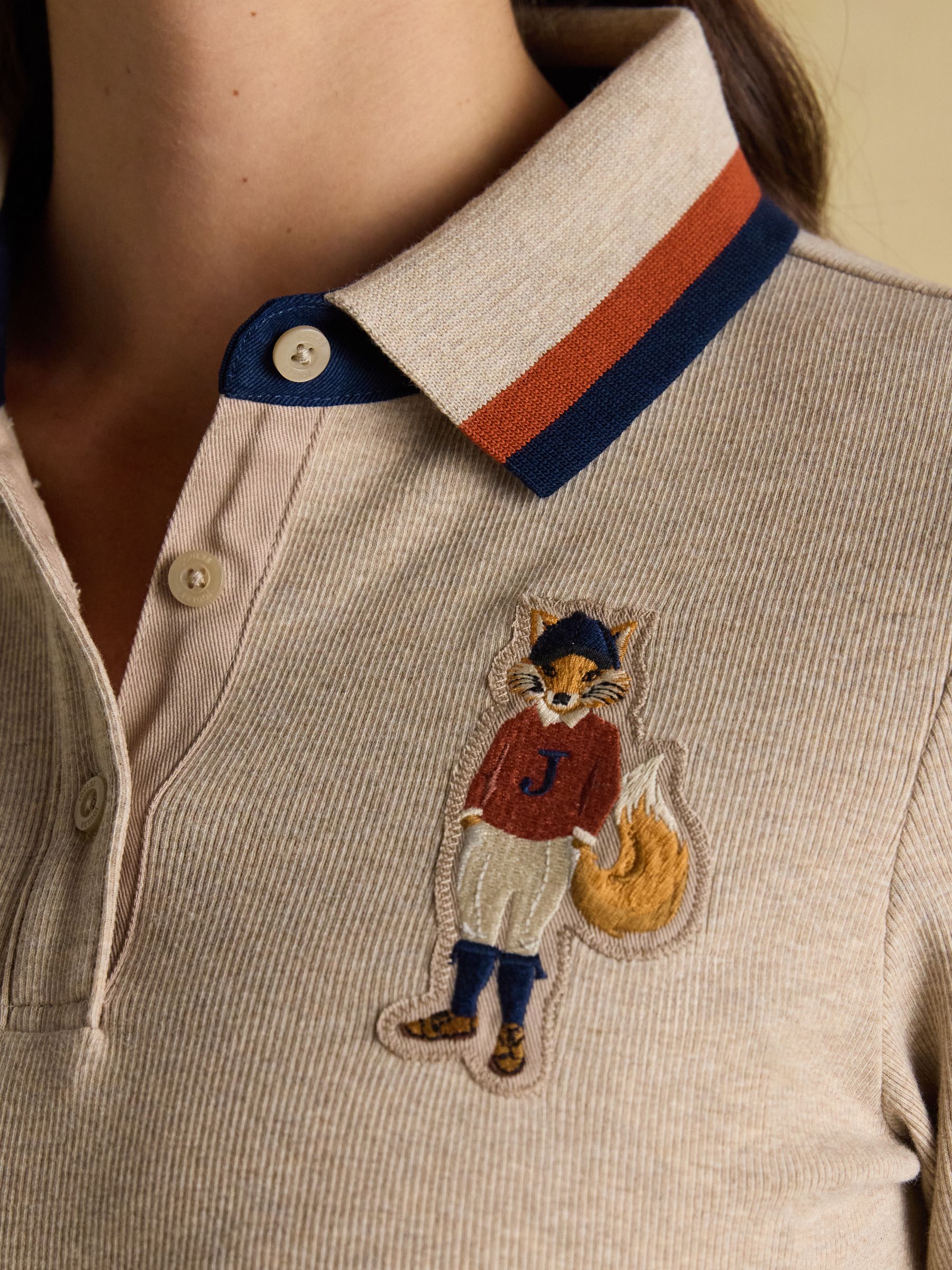 Fairfield Neutral / Jonty Ribbed Long Sleeve Polo Shirt - Image 9 of 12