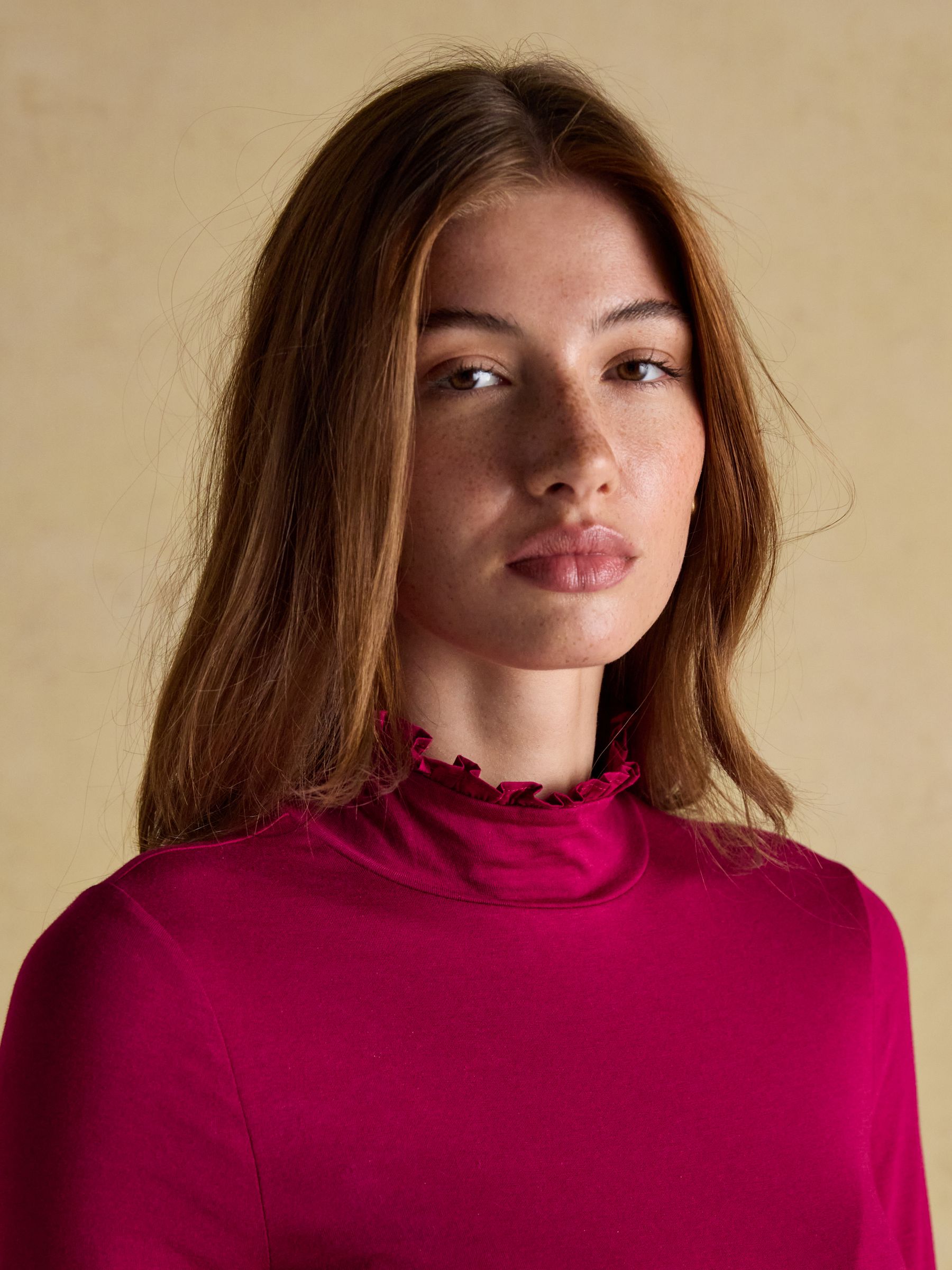 Amy Red Long Sleeve High Frill Neck Jersey Top - Image 3 of 6
