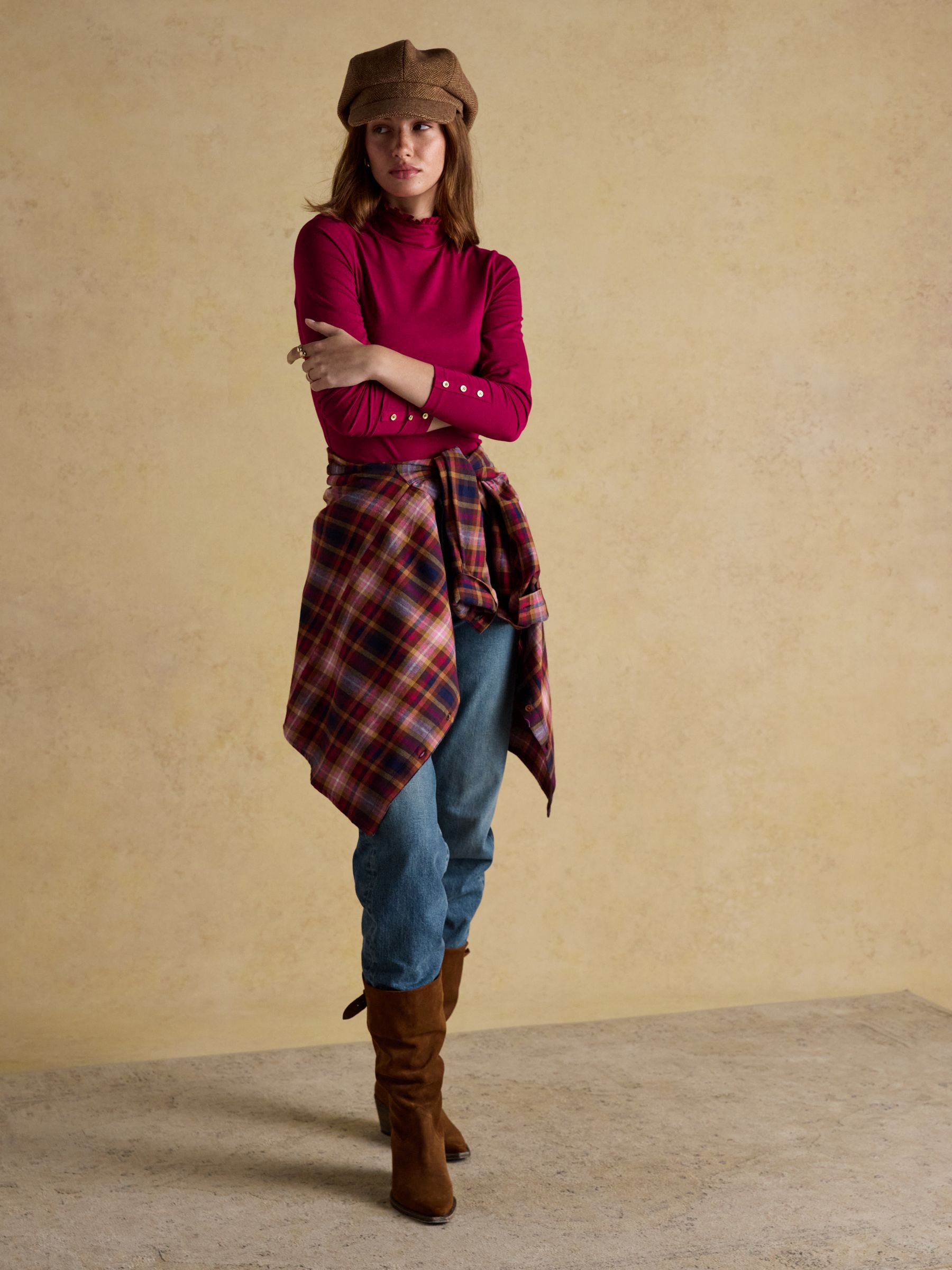 Amy Red Long Sleeve High Frill Neck Jersey Top - Image 4 of 6