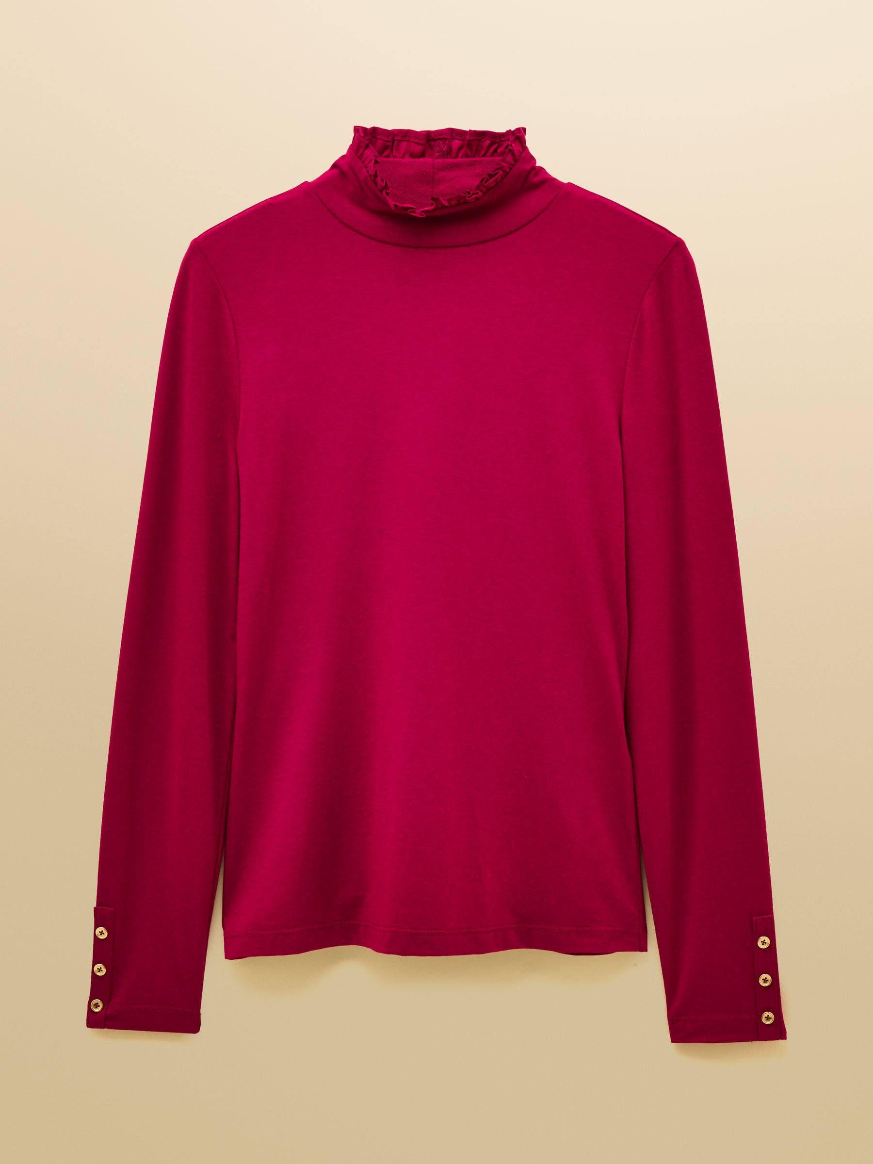 Amy Red Long Sleeve High Frill Neck Jersey Top - Image 6 of 6