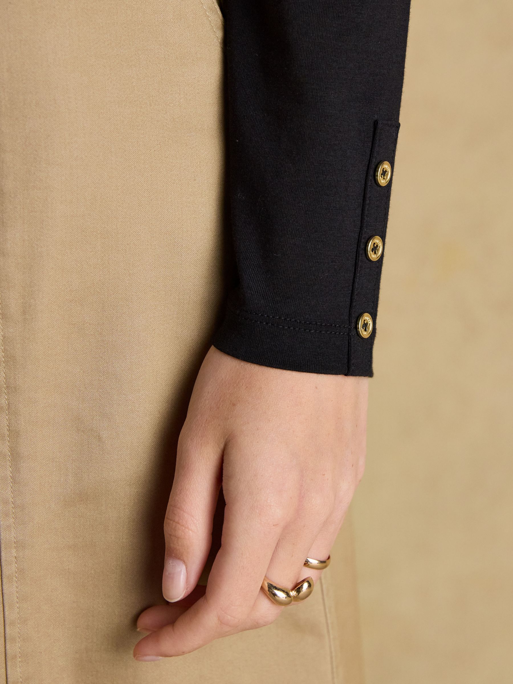 Amy Black Long Sleeve High Frill Neck Jersey Top - Image 4 of 7