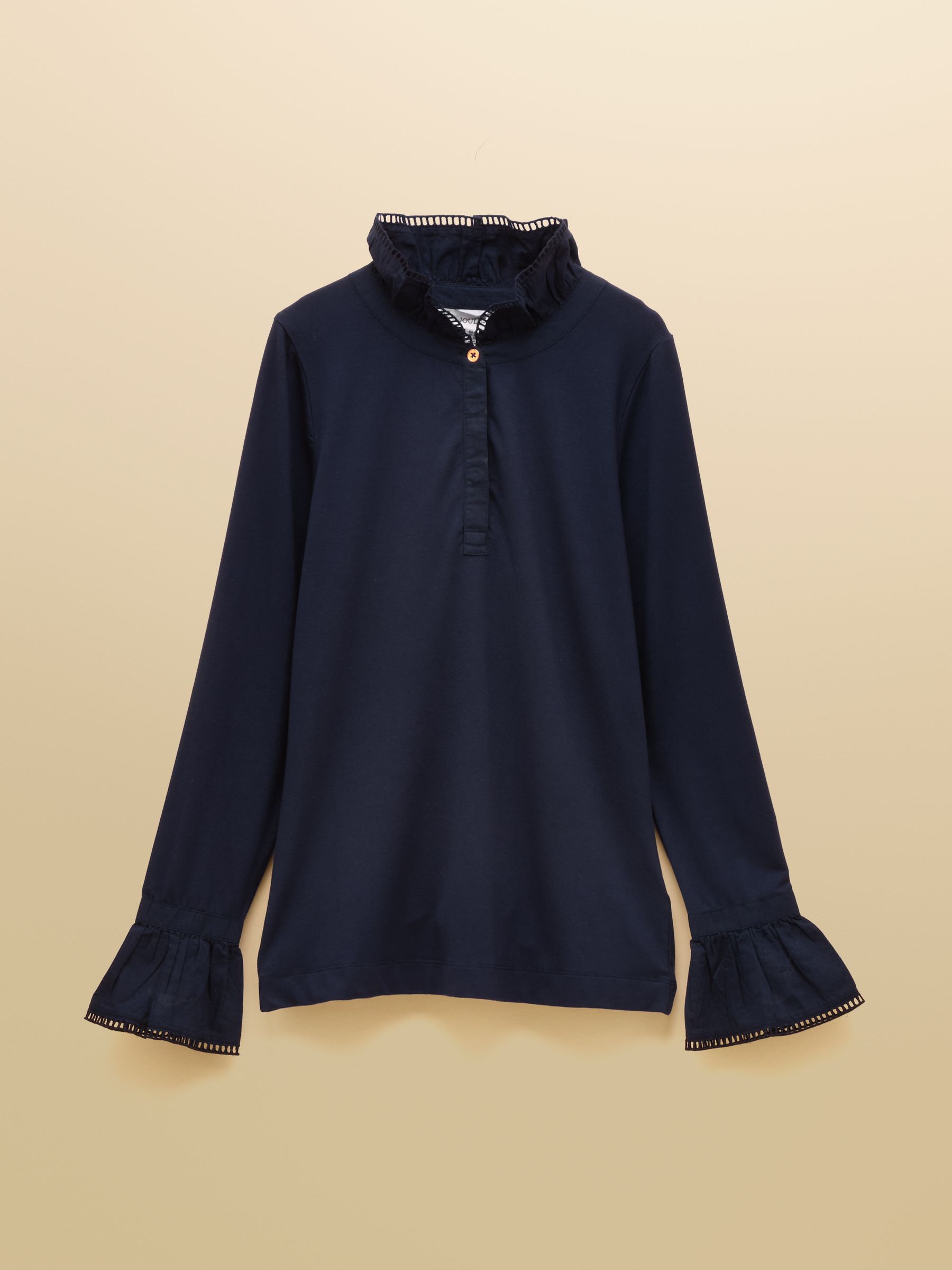 Kate Navy Long Sleeve Frilled Neck Top - Image 7 of 7