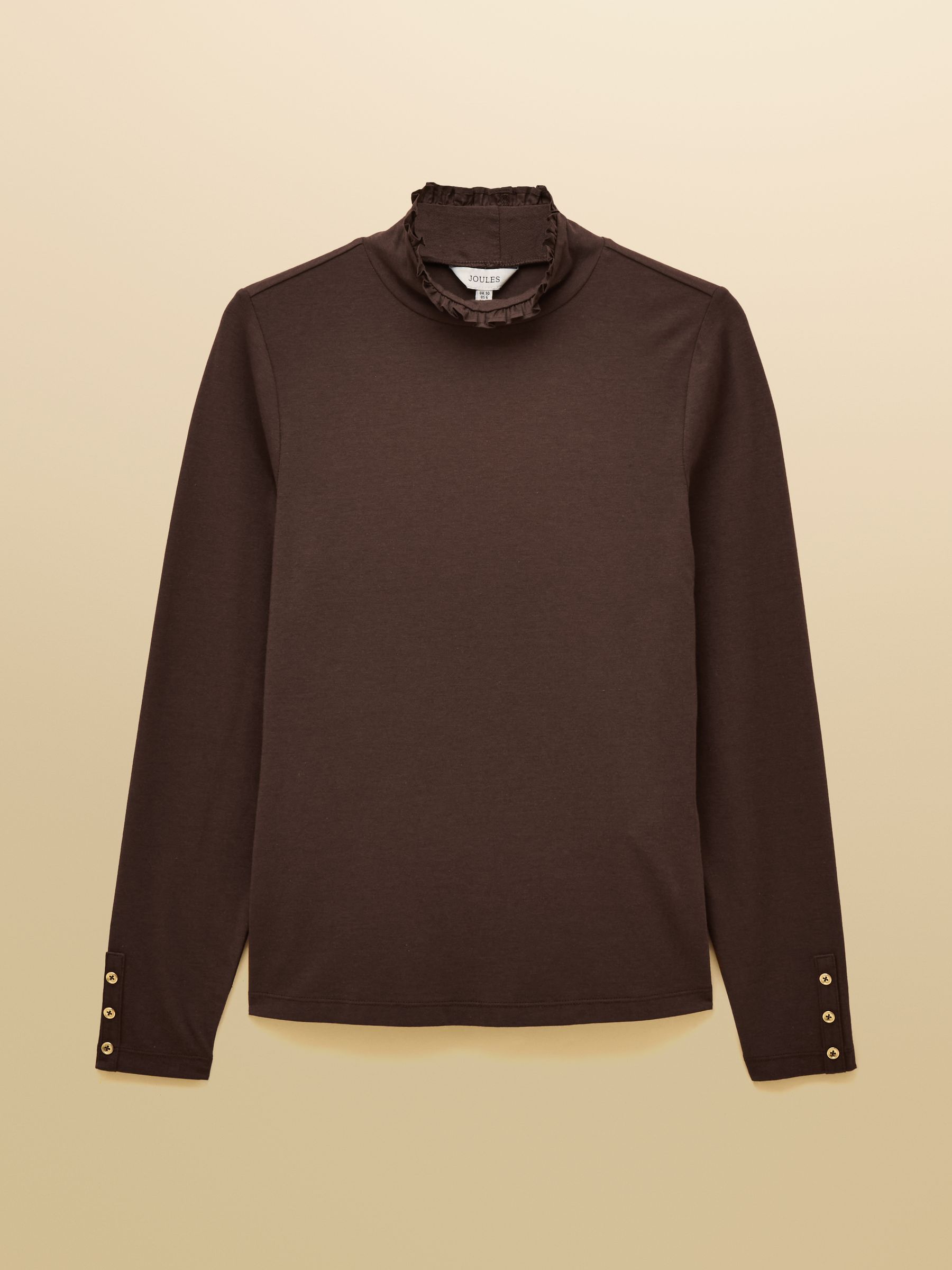Amy Chocolate Brown Long Sleeve High Frill Neck Jersey Top | Joules