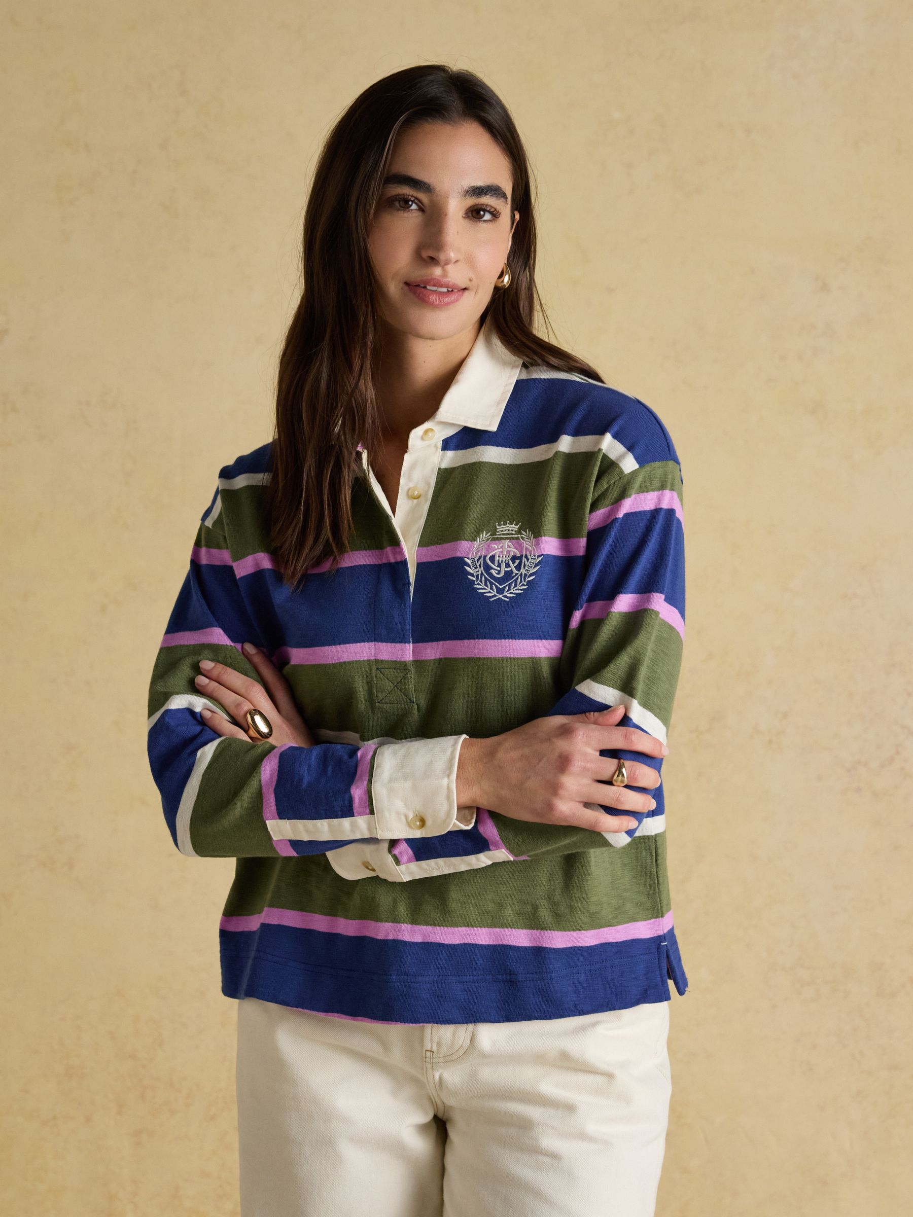 Lara Blue & Green Stripe Boxy Fit Rugby Shirt - Image 1 of 9