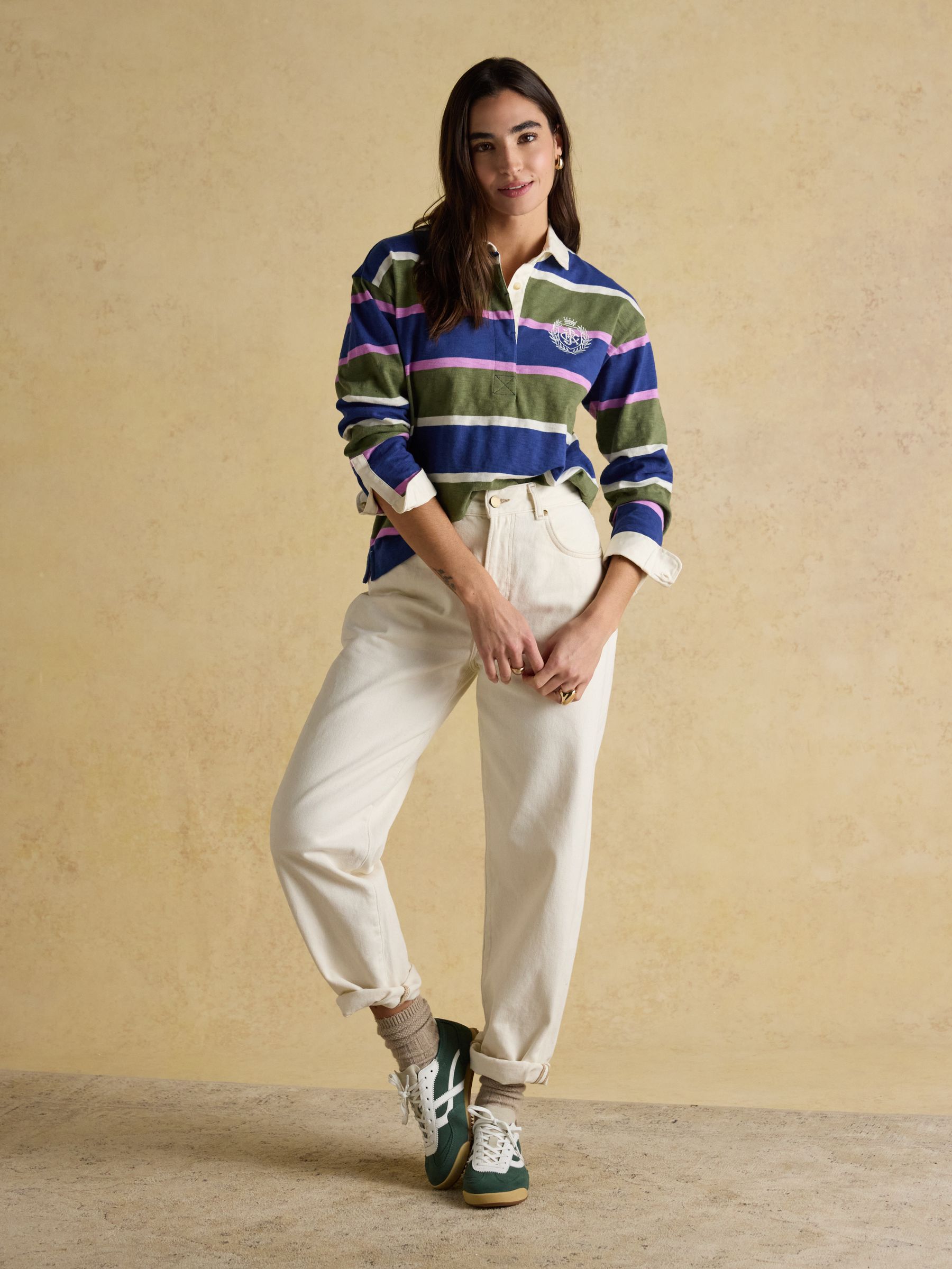 Lara Blue & Green Stripe Boxy Fit Rugby Shirt - Image 3 of 9